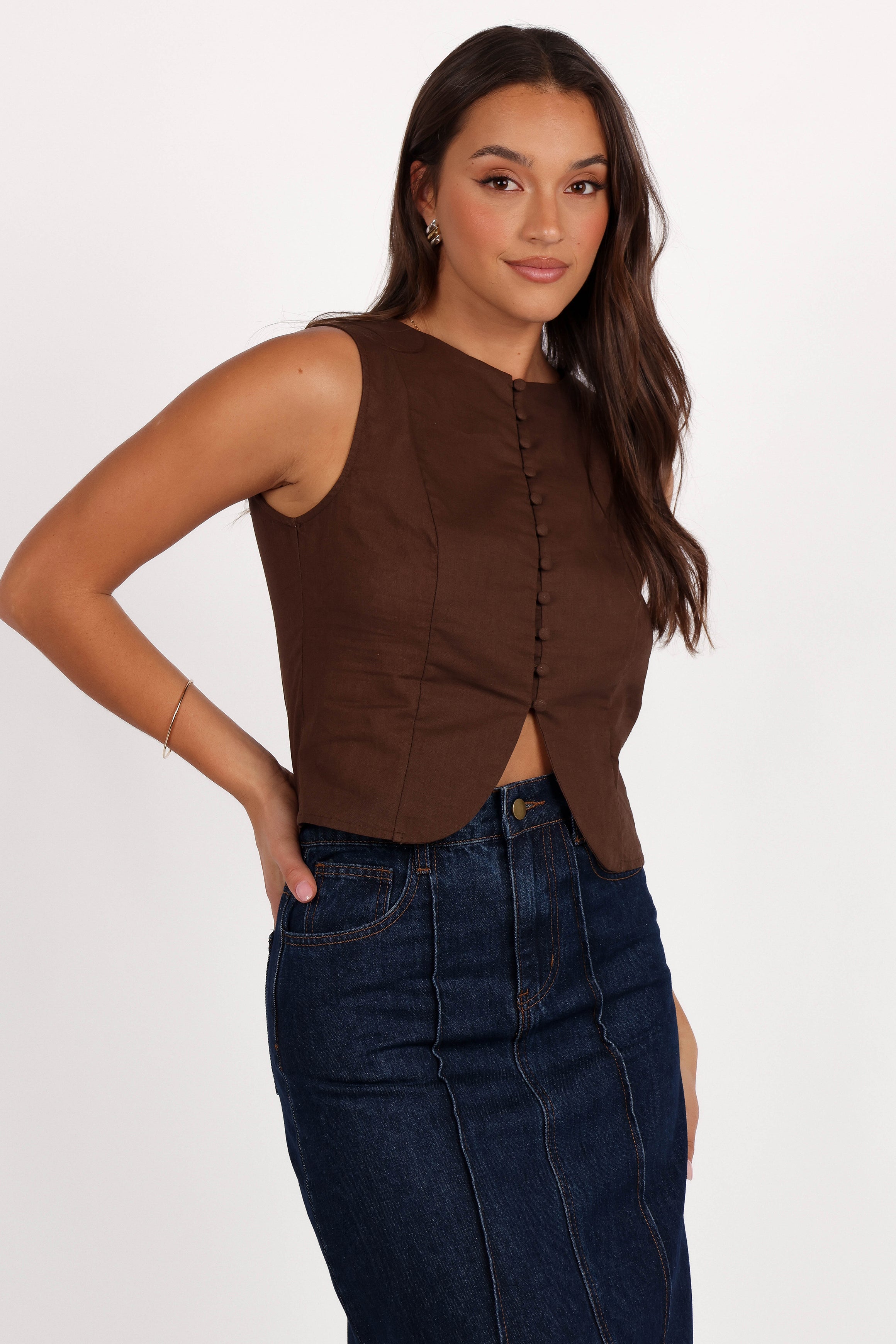 Daniella Linen Vest - Chocolate Brown