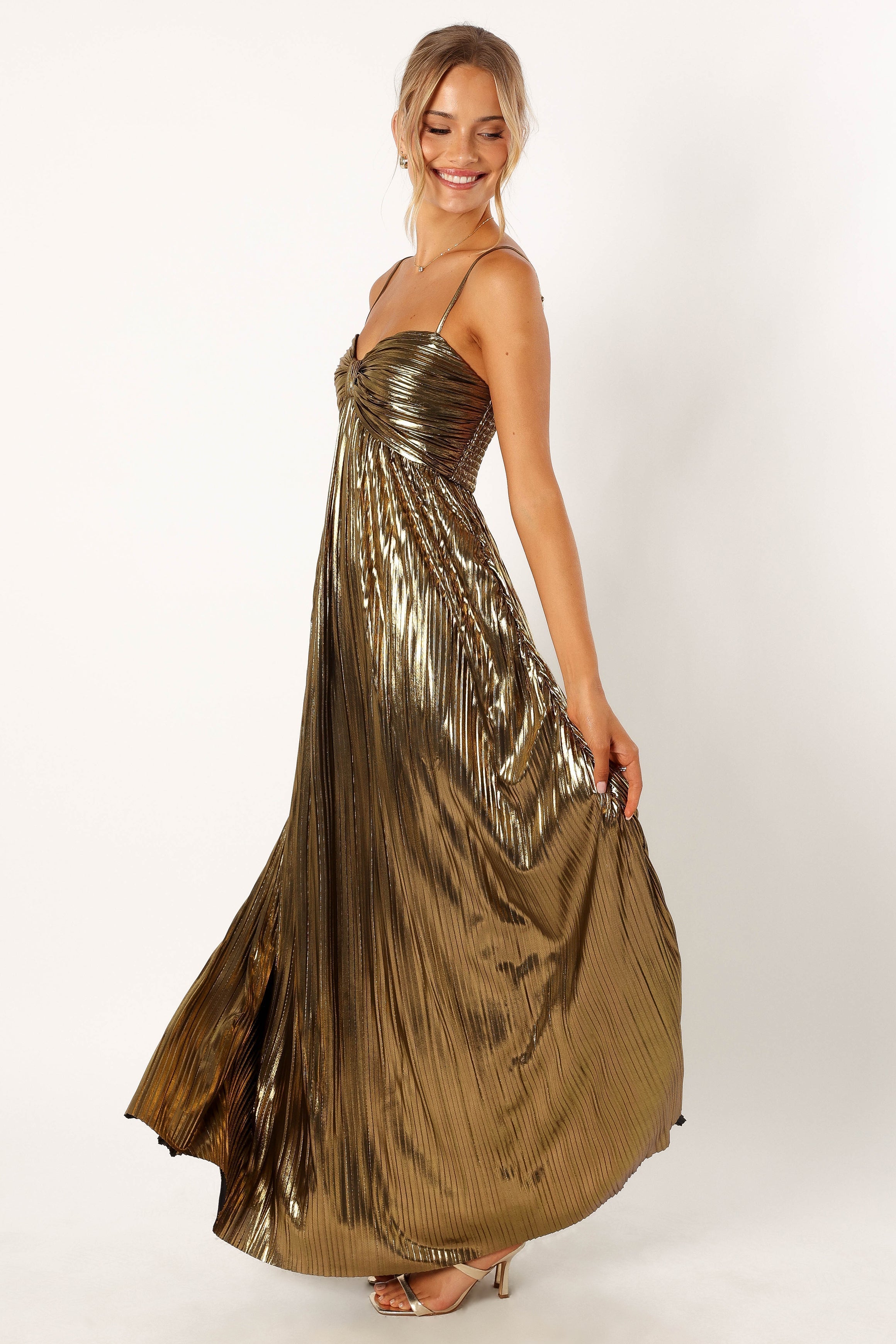 Kanthro Pleated Maxi Dress - Gold