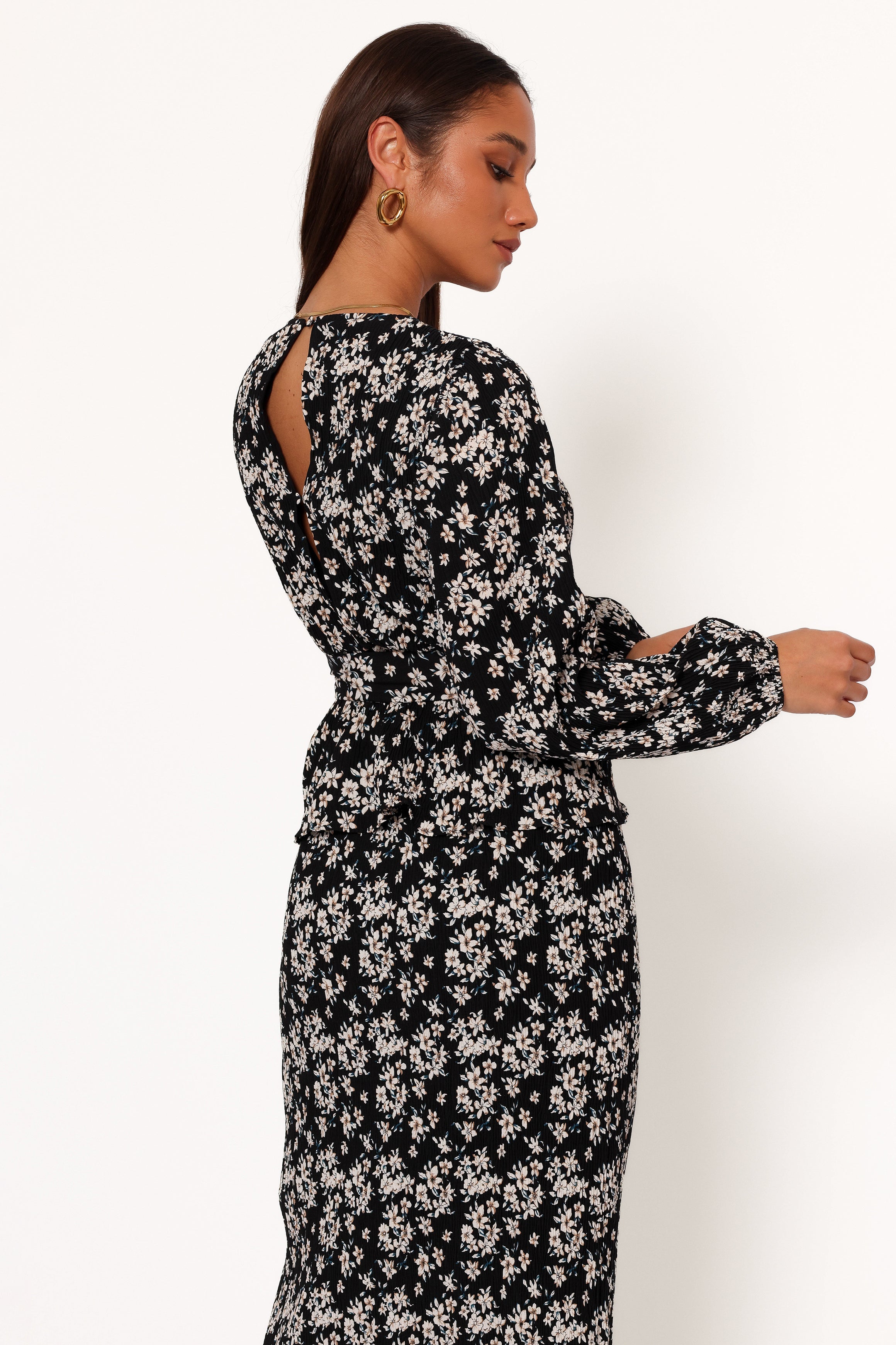 Minelli Pleat Top - Black/White Floral