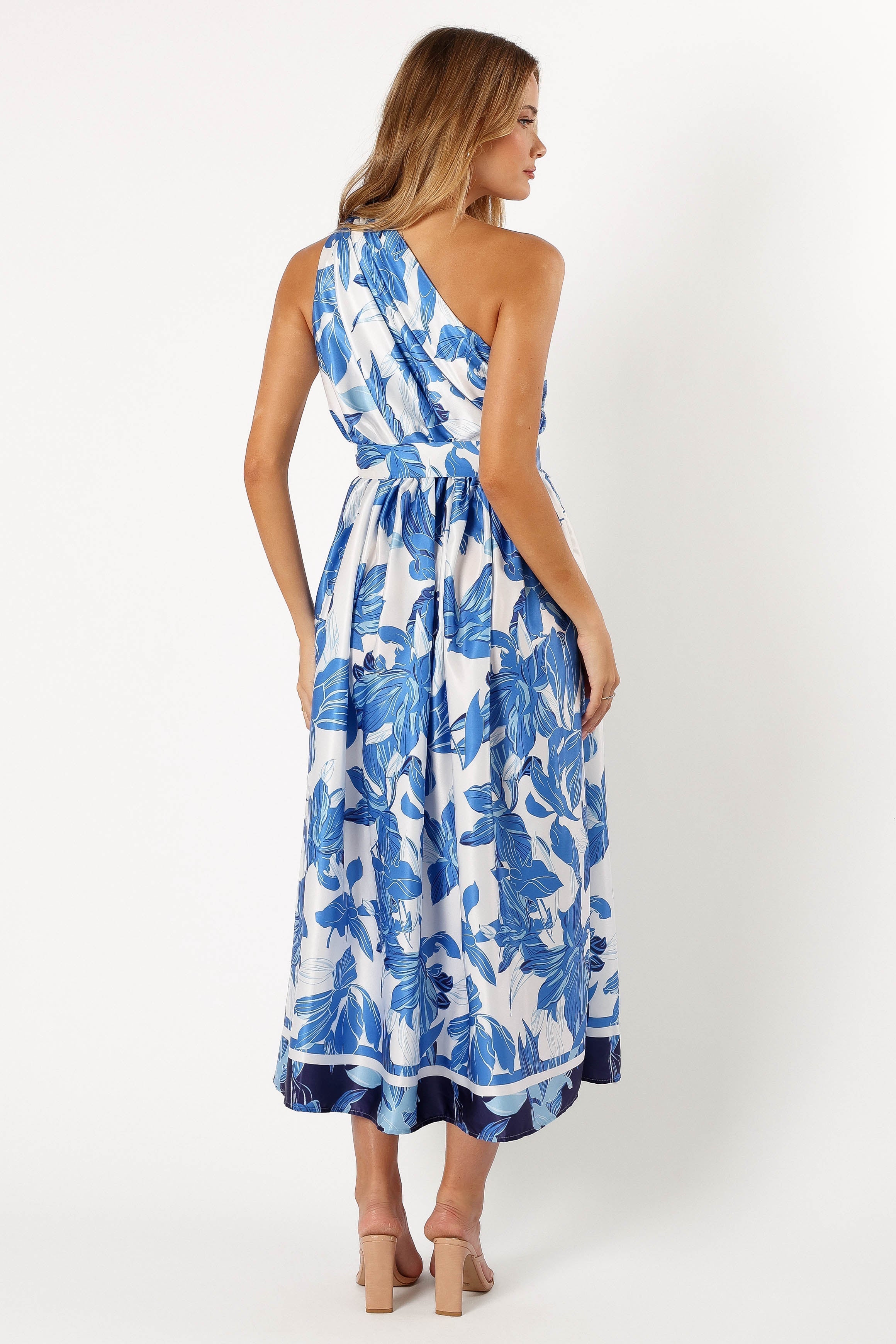 Naomi One Shoulder Midi Dress - Blue Floral