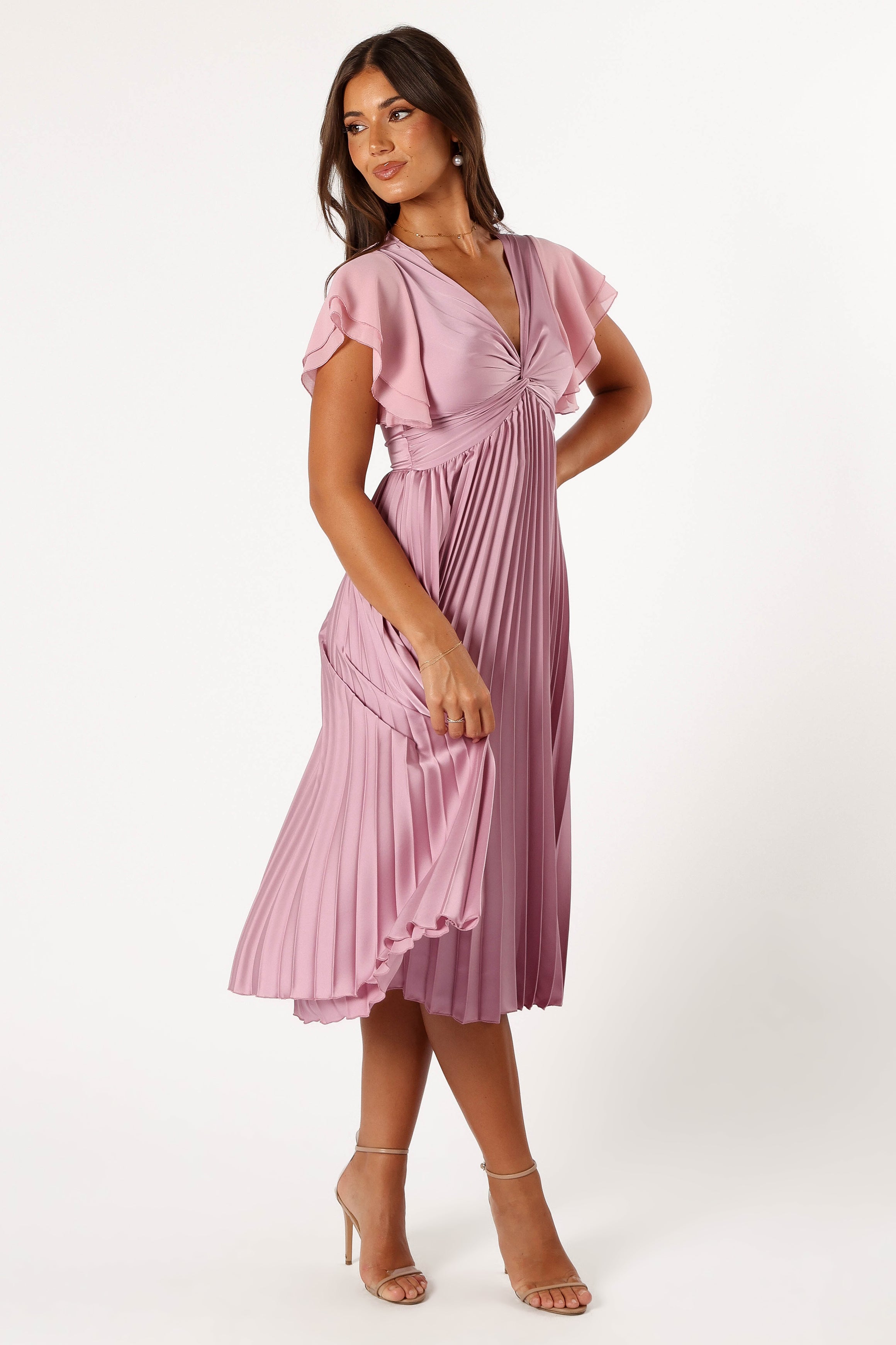 Nova Flutter Sleeve Midi Dress - Dusty Rose