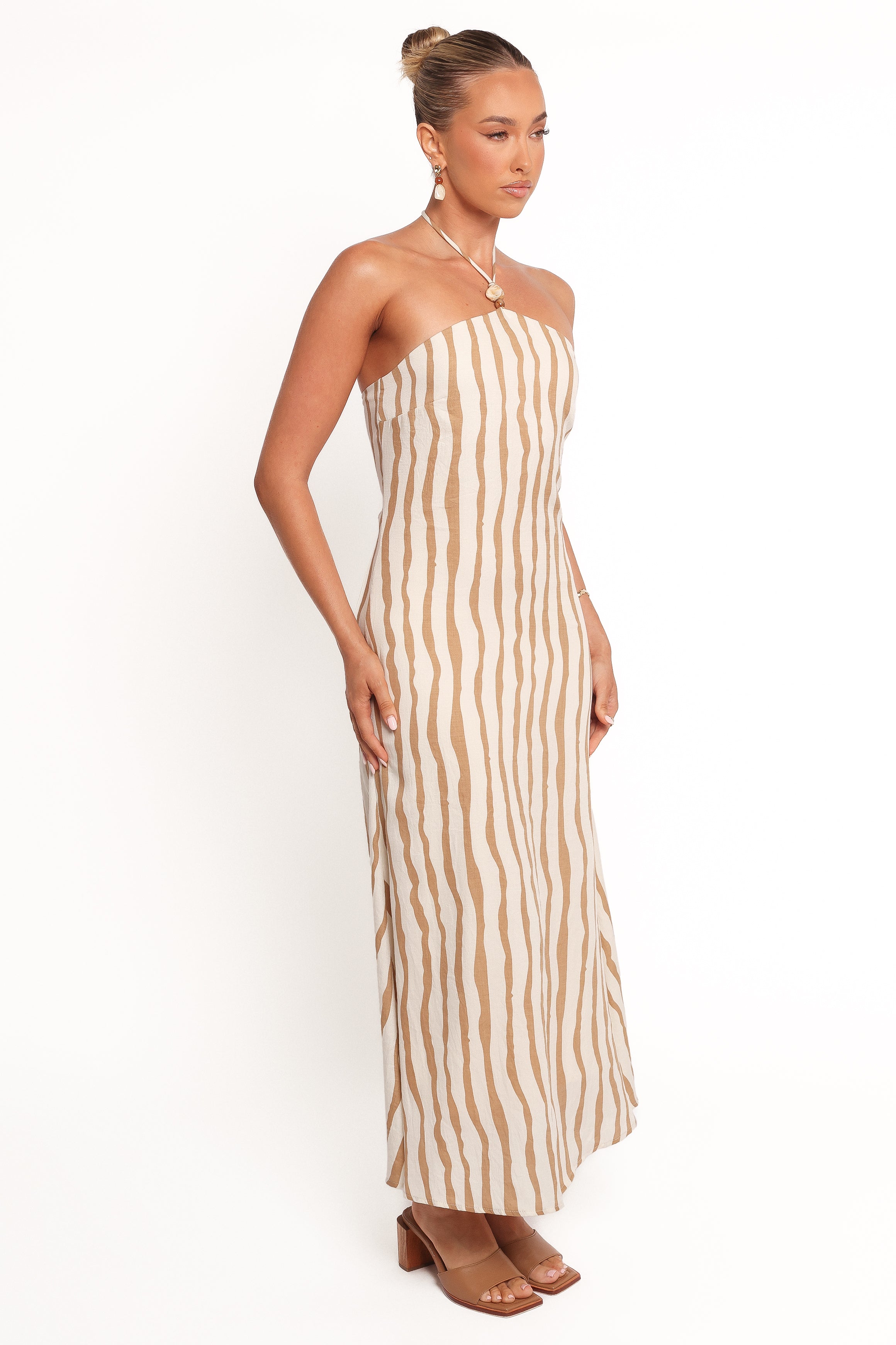 Kim Halter Maxi Dress - Tan Stripe