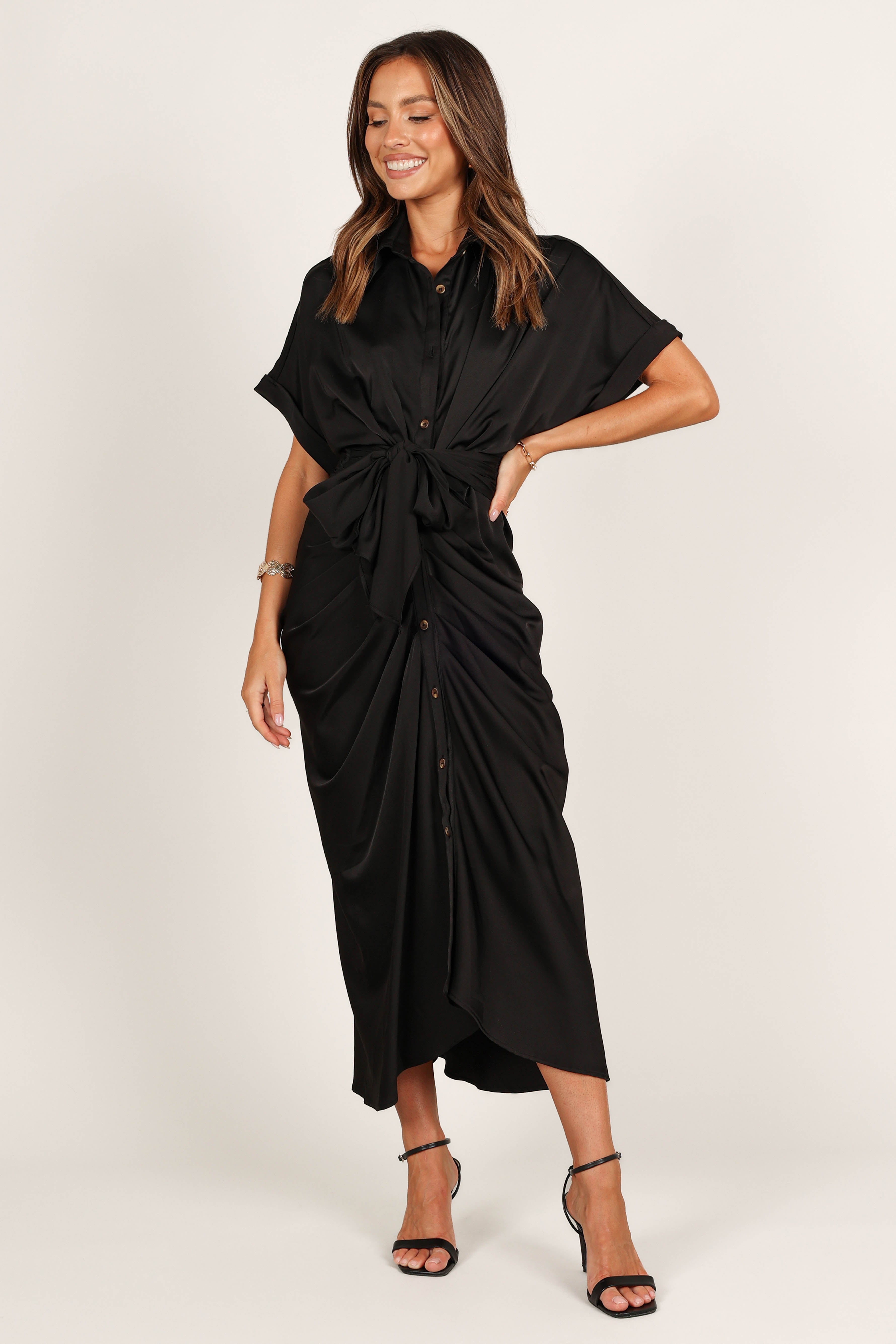 Stefan Wrap Front Midi Dress - Black