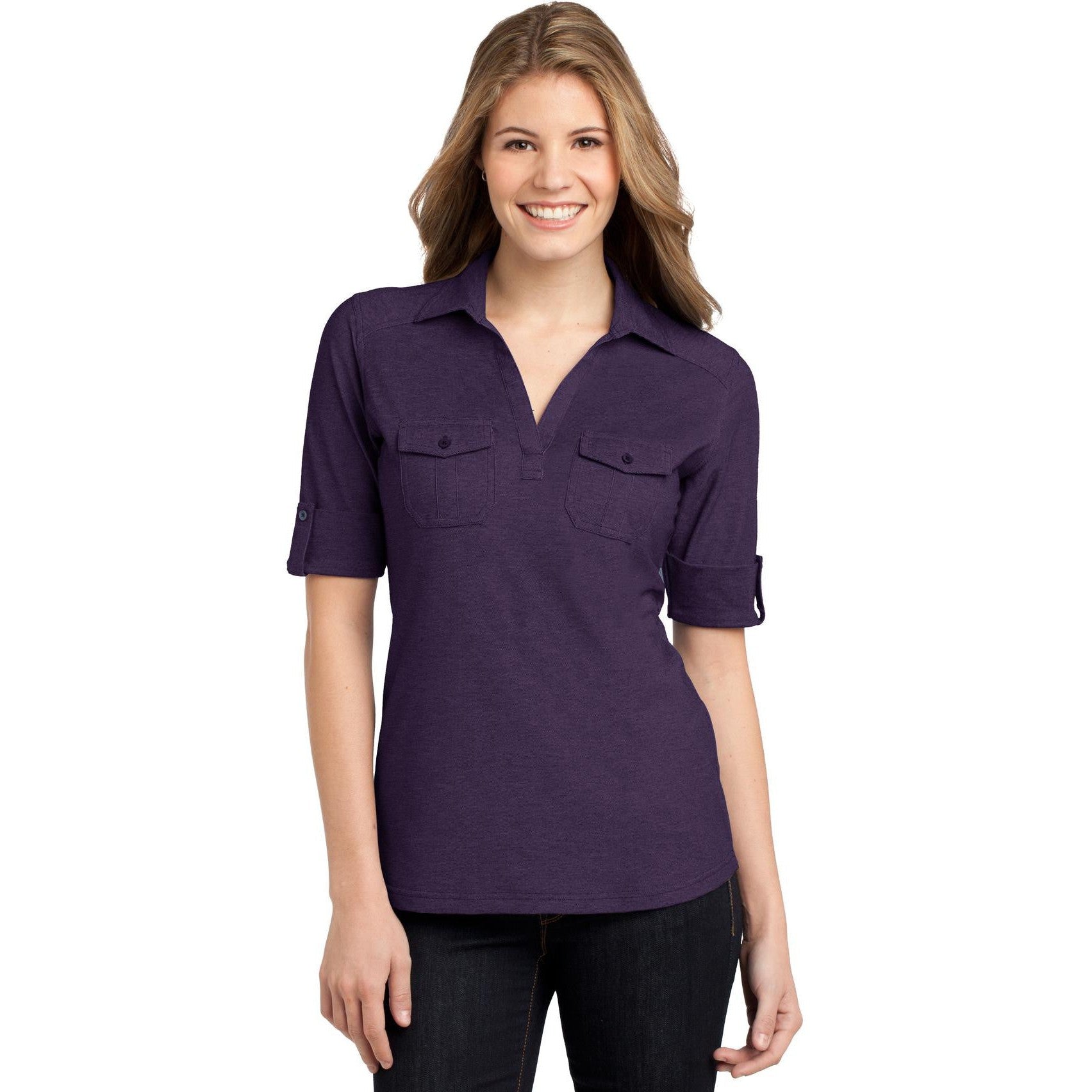 CLOSEOUT - Port Authority Ladies Oxford Pique Double Pocket Polo