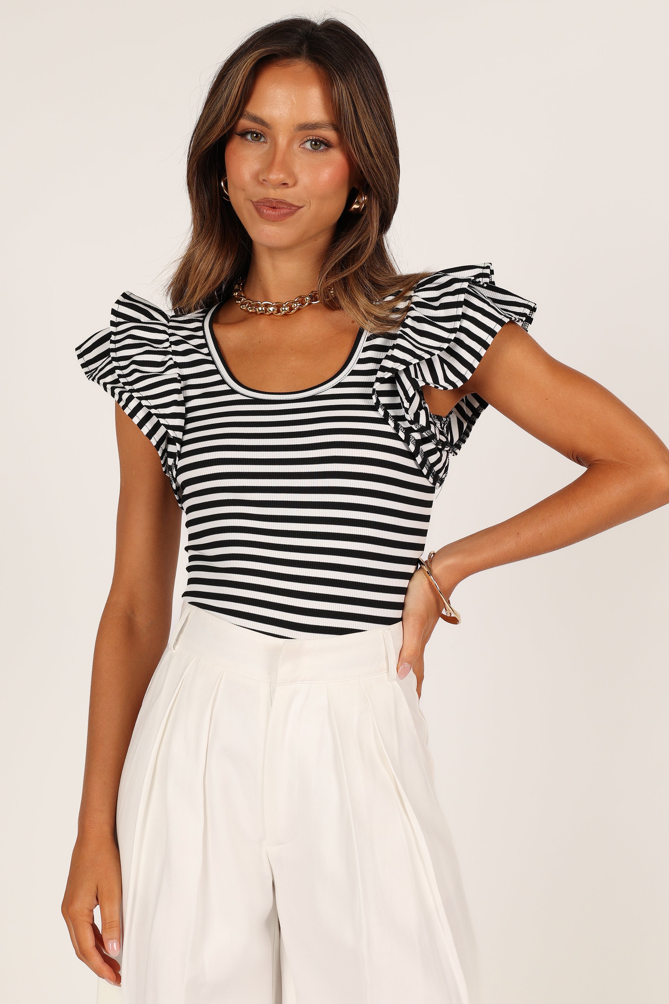 Martina Ribbed Top - Black Stripe