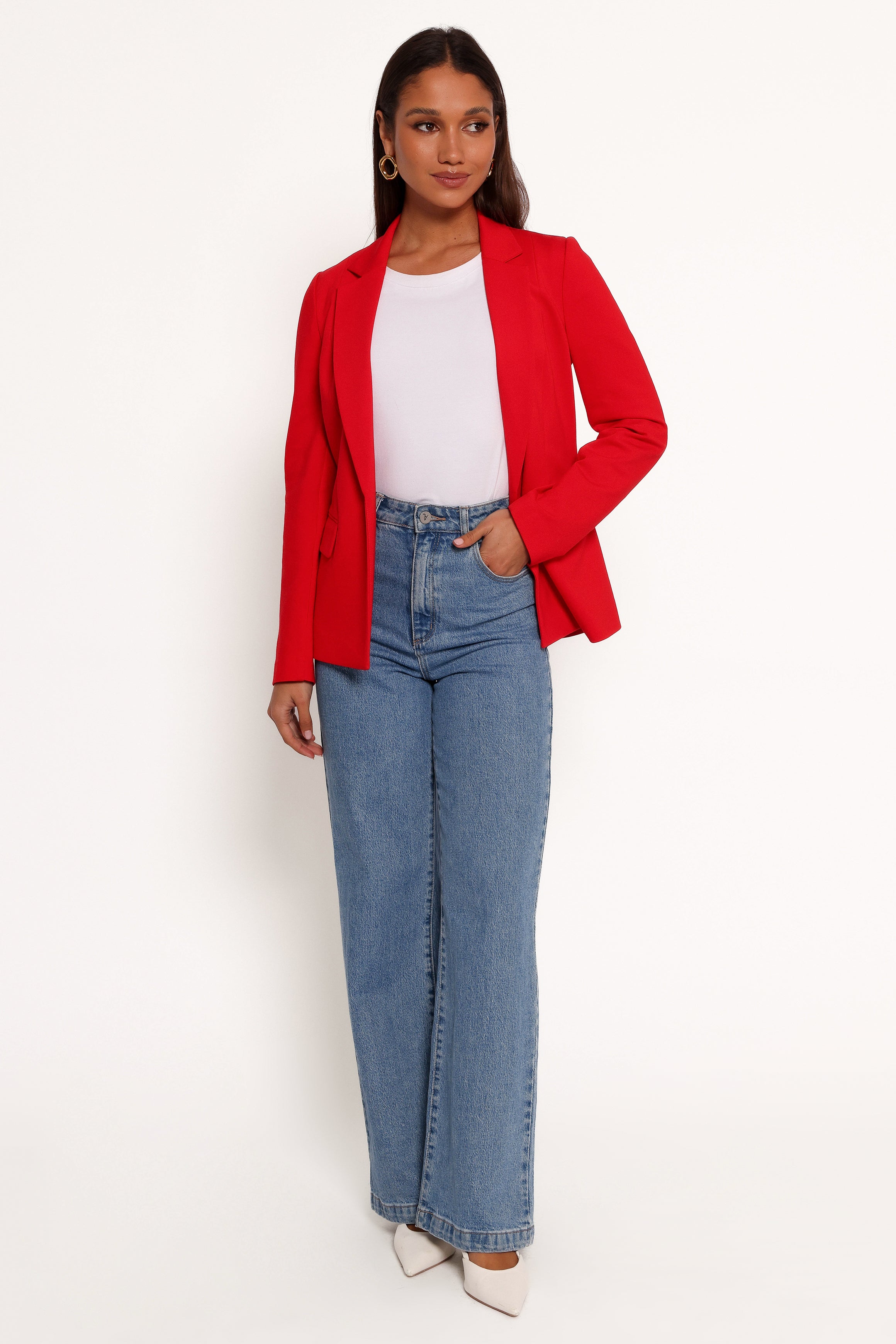 Ronny Open Front Knit Blazer - Scarlet Red