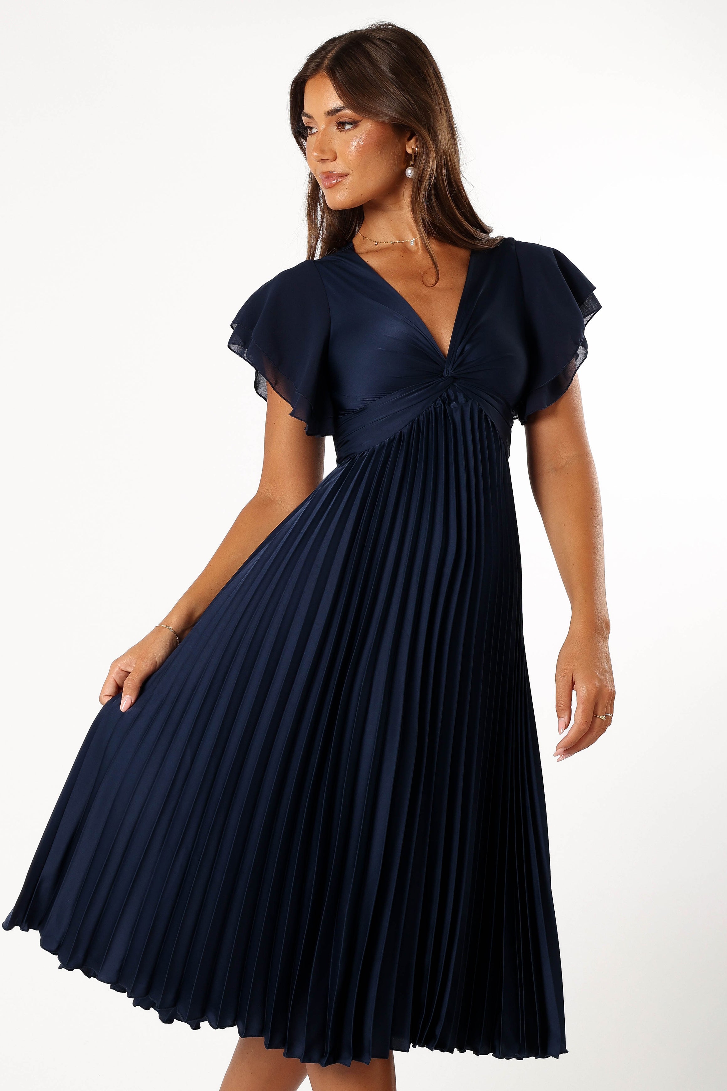 Nova Flutter Sleeve Midi Dress - Navy