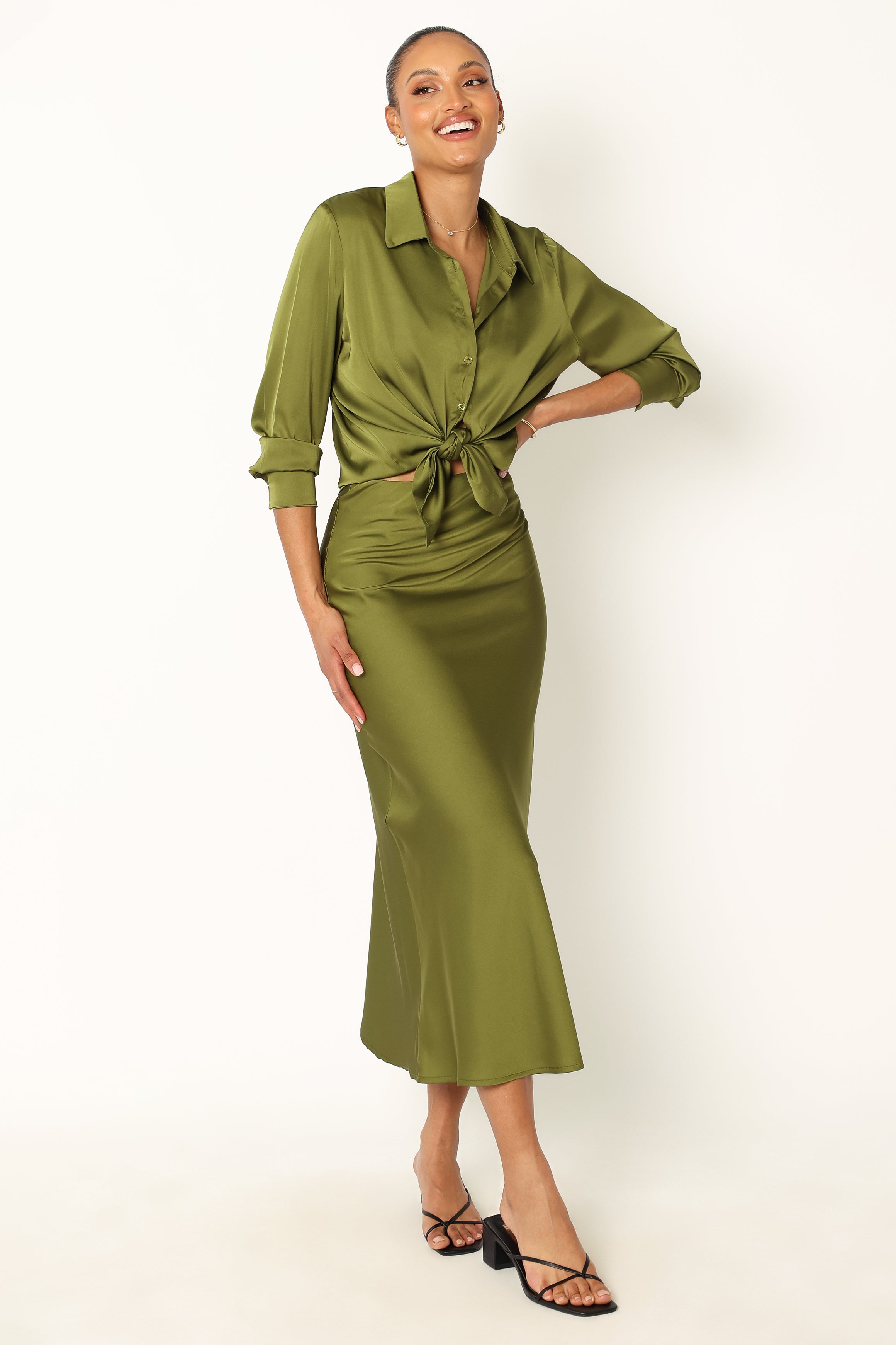 Narissa Satin Shirt - Palm Green