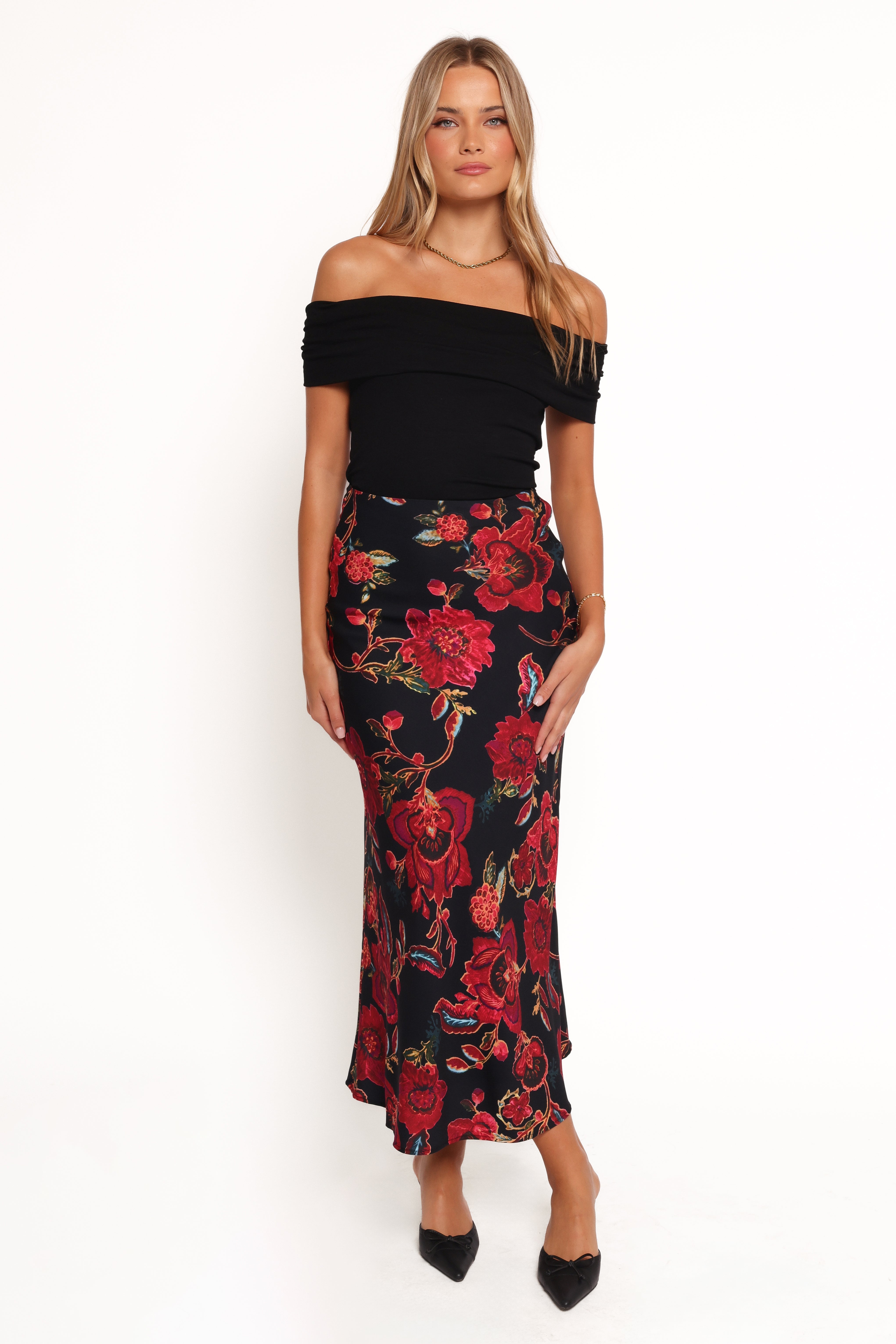 Evie Maxi Skirt - Black Floral