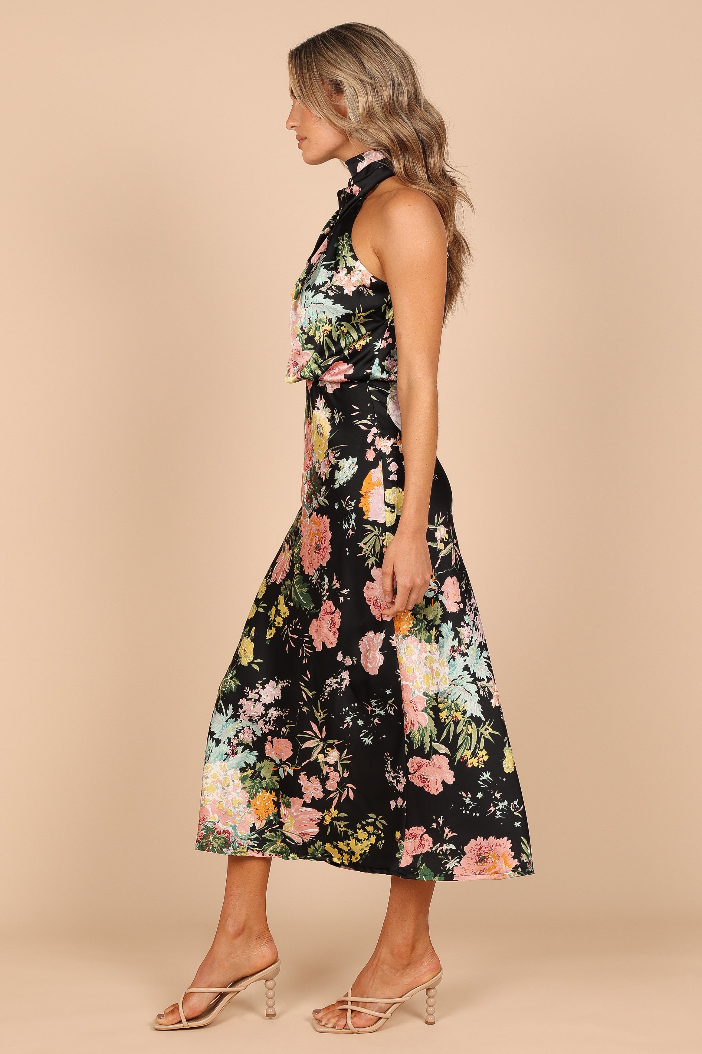 Anabelle Halter Neck Midi Dress - Black Floral