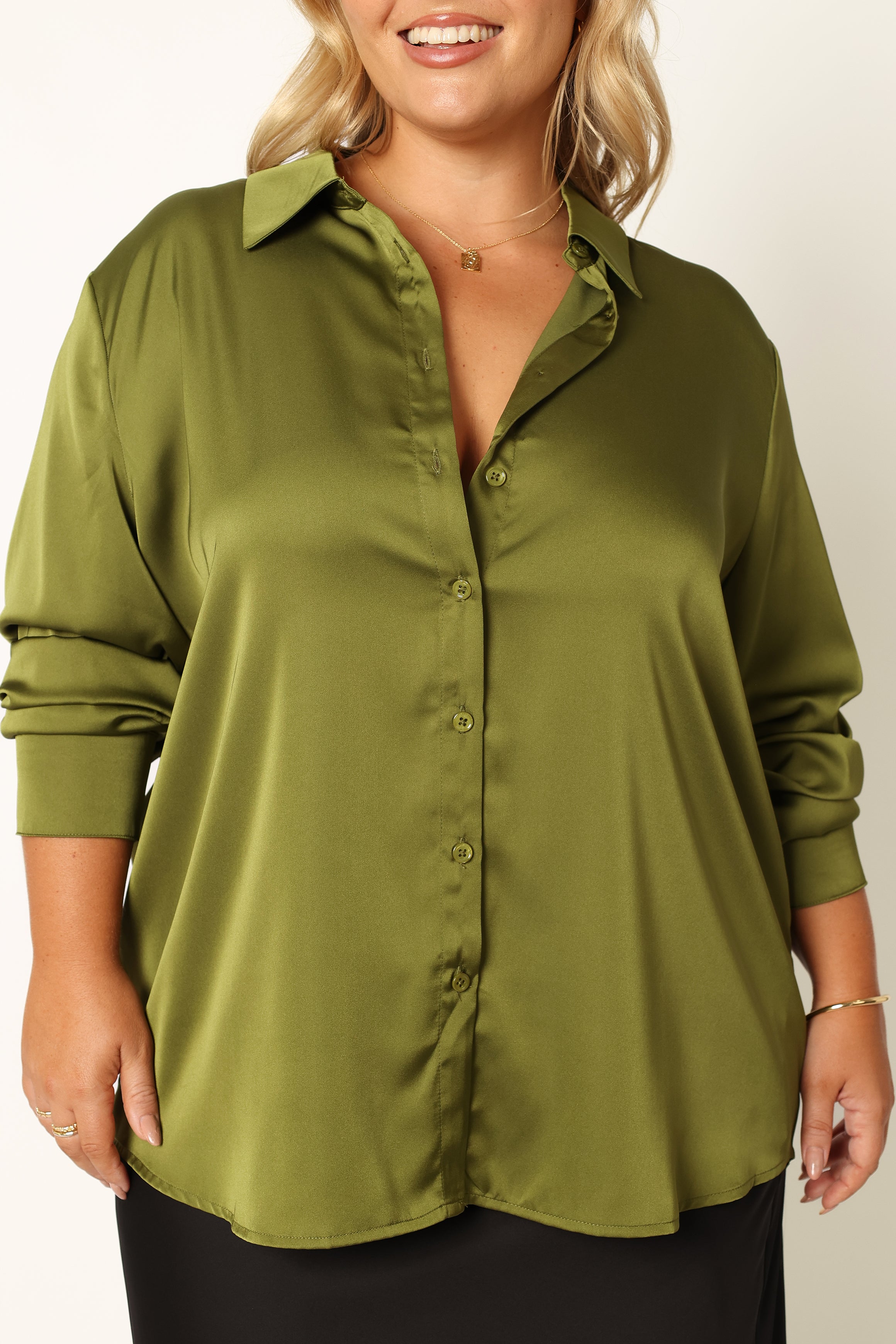 Narissa Satin Shirt - Palm Green