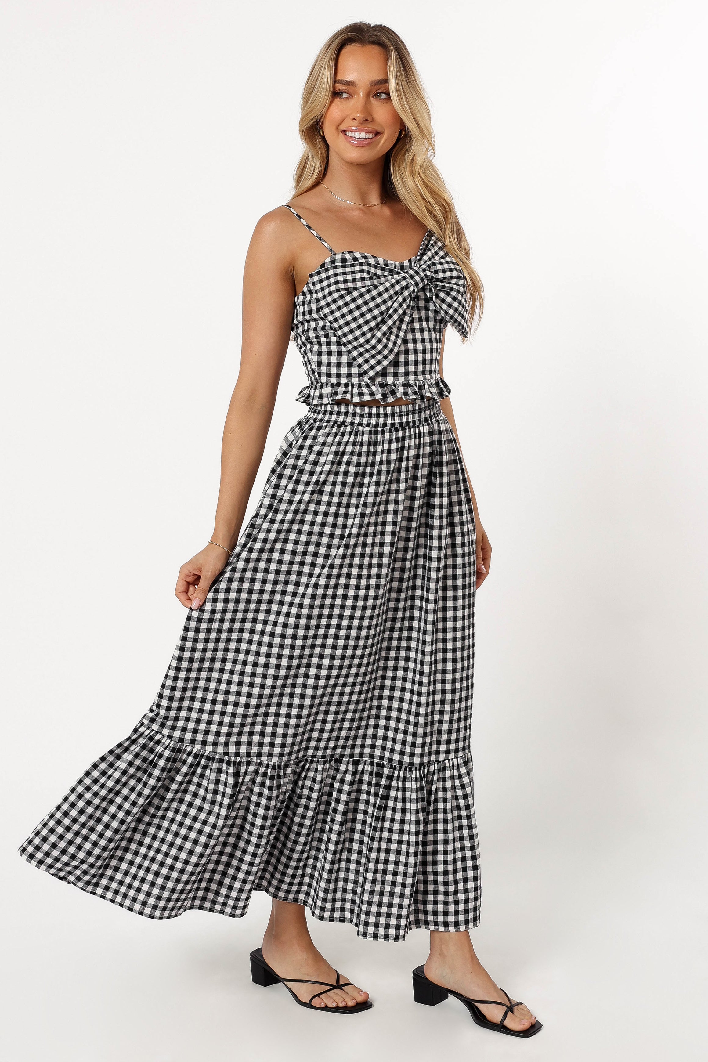 Bambi Tiered Midi Skirt - Black Gingham