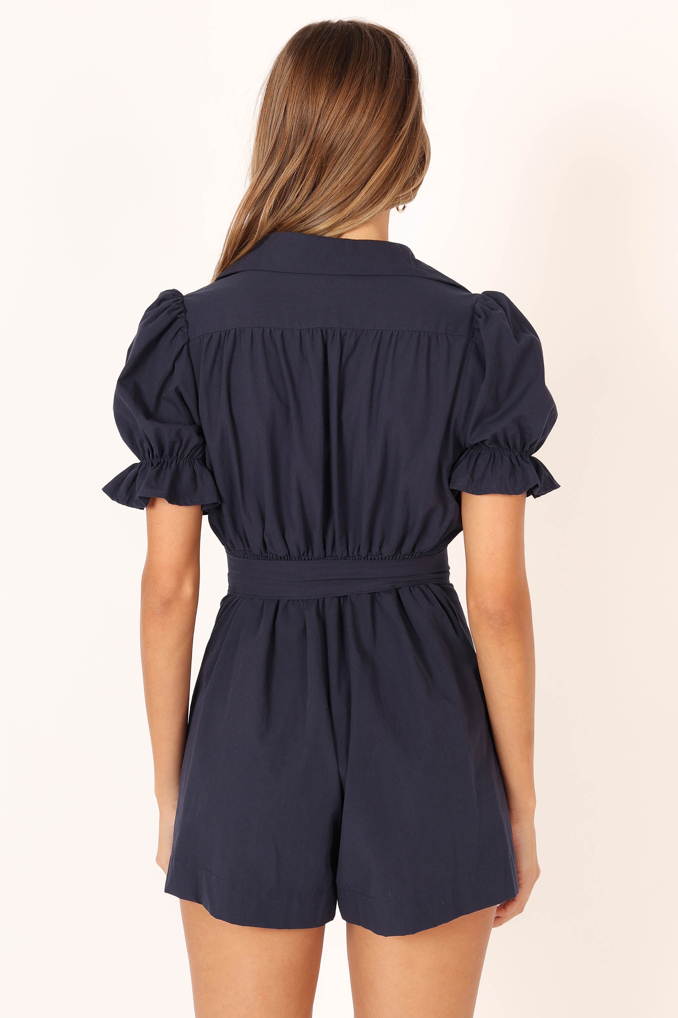 Riley Waist Tie Romper - Navy