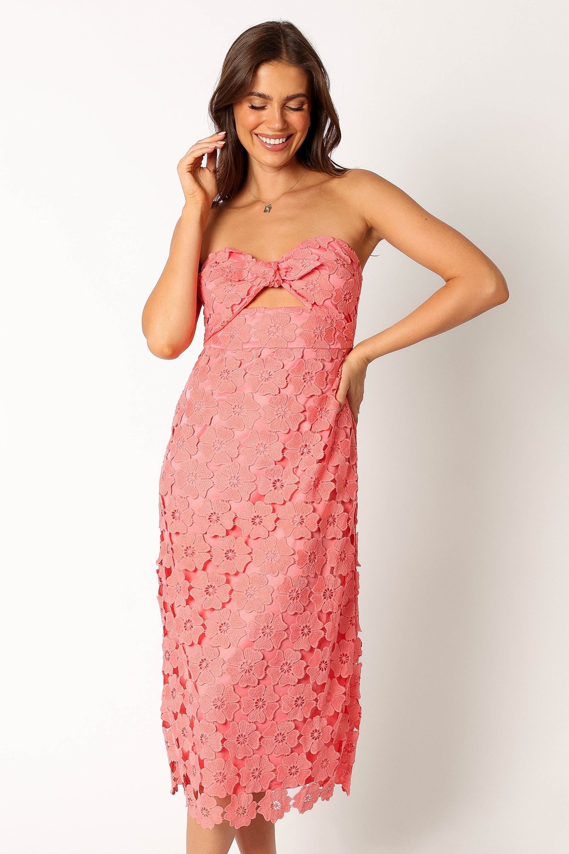 Tyler Strapless Midi Dress - Watermelon