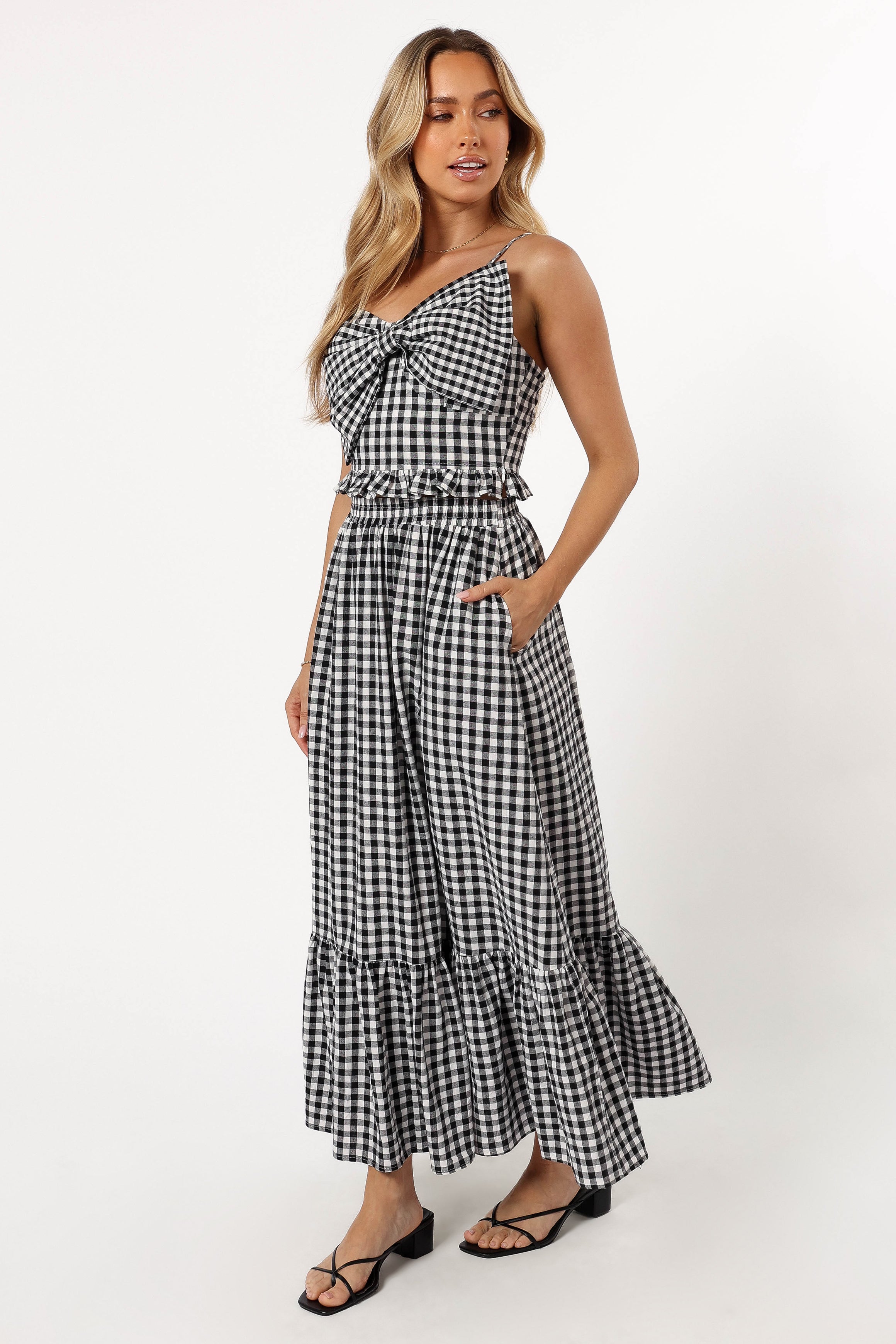 Bambi Tiered Midi Skirt - Black Gingham