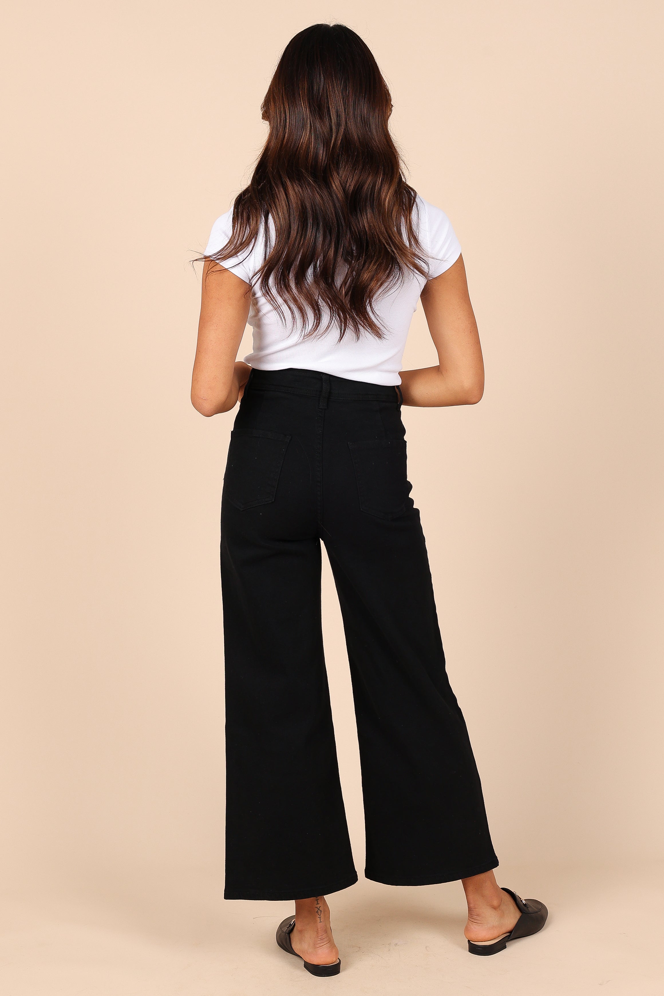 Georgette High Waisted Straight Leg Pants - Black