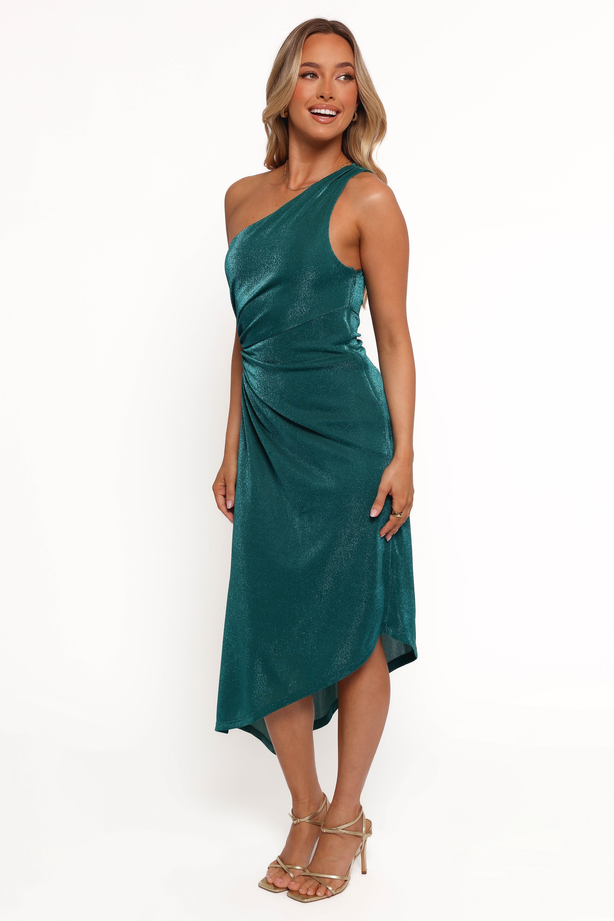 Emma One Shoulder Midi Dress - Teal