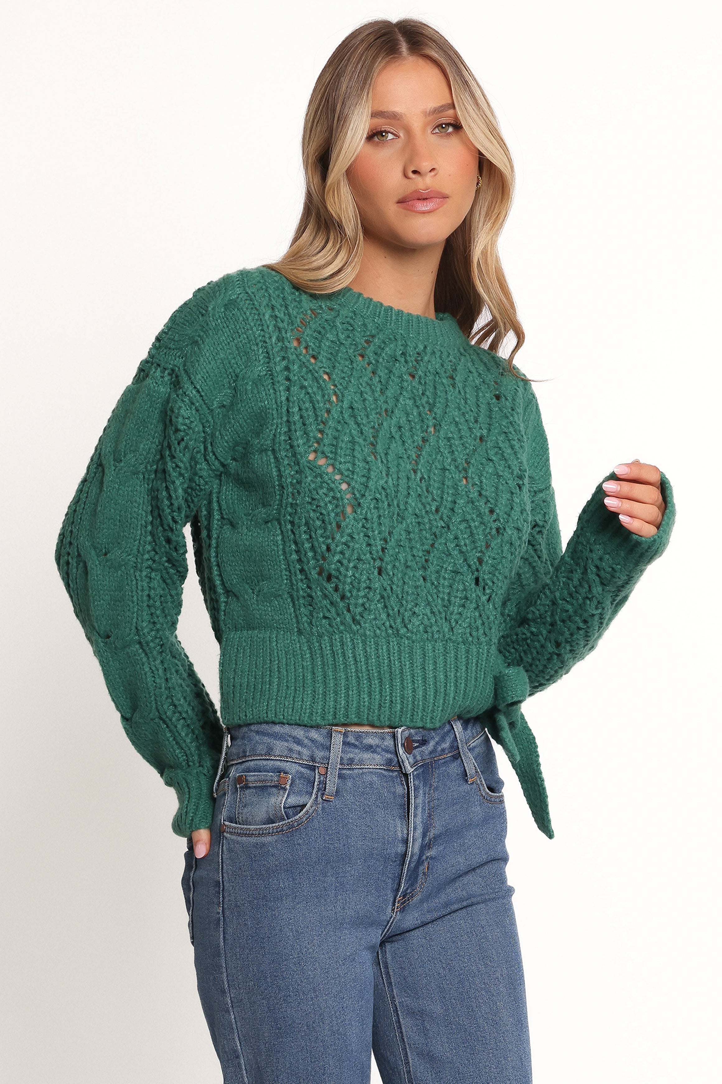 Birdie Tie Side Knit Sweater - Emerald