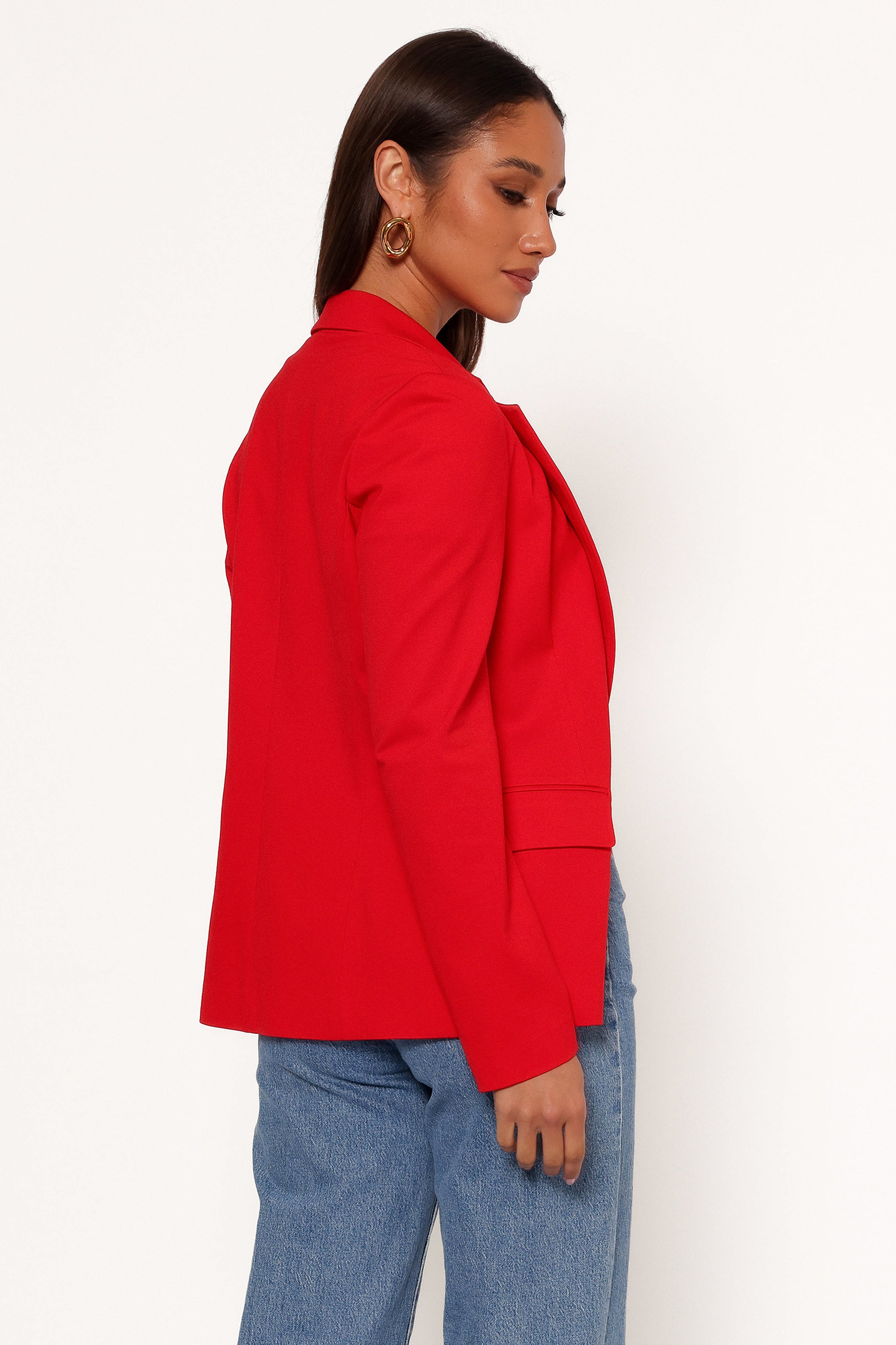 Ronny Open Front Knit Blazer - Scarlet Red