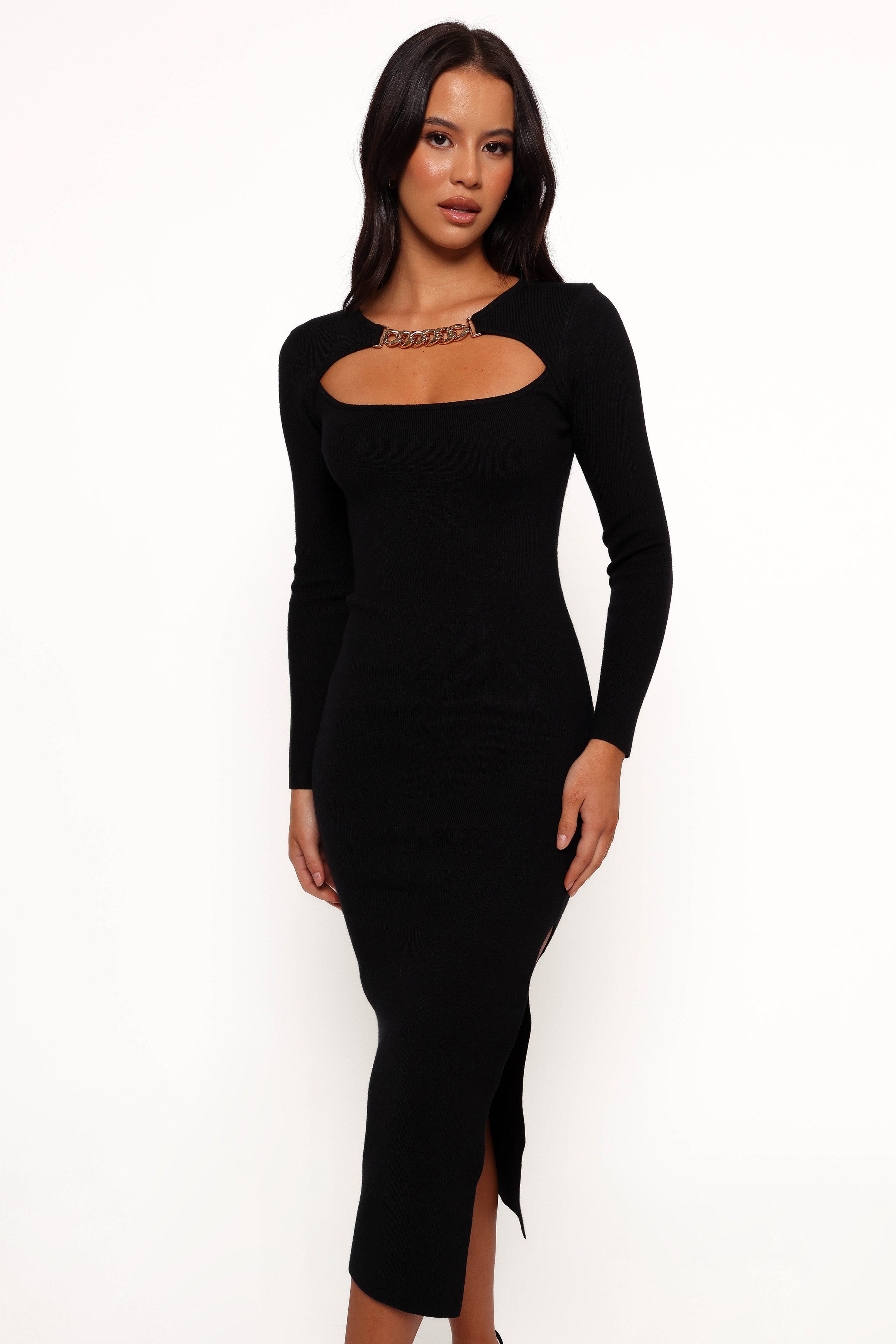 Elissa Long Sleeve Midi Dress - Black