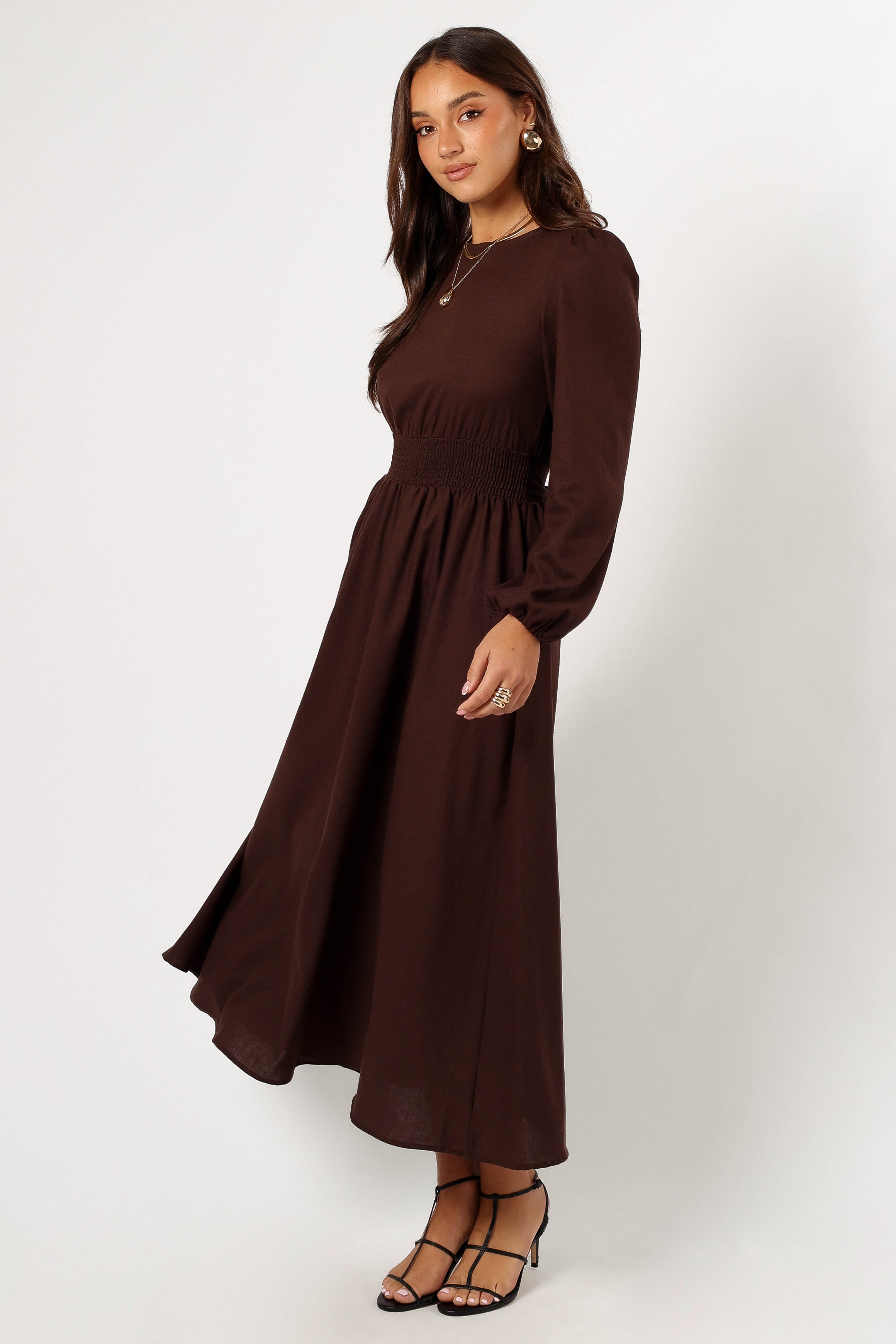 Roman Long Sleeve Maxi Dress - Brown