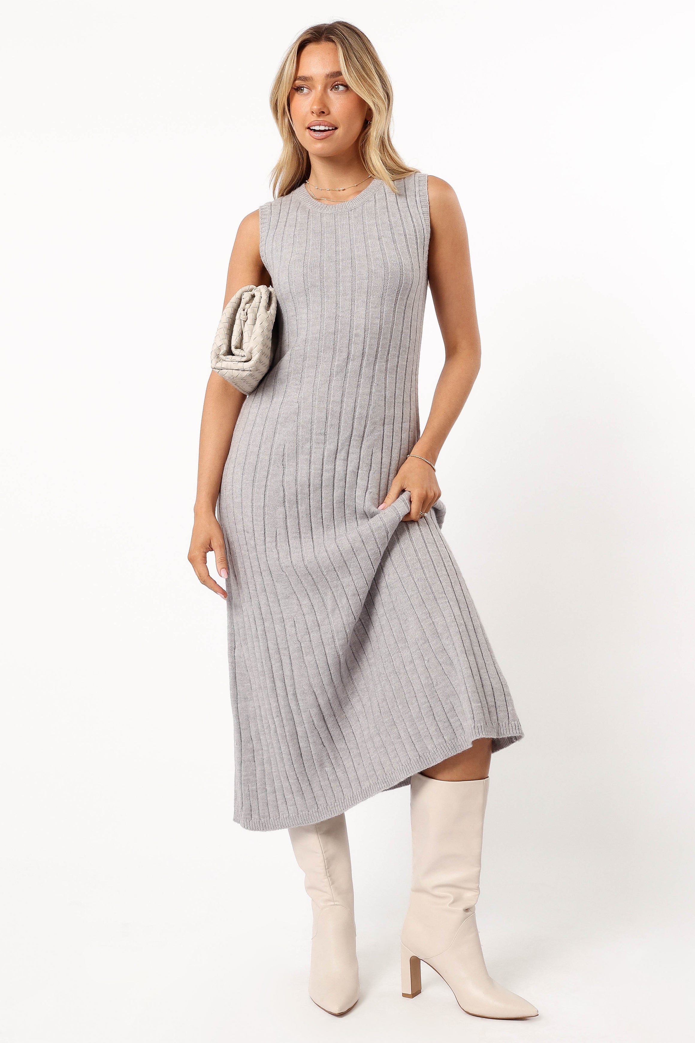 Kellie Knit Midi Dress - Grey