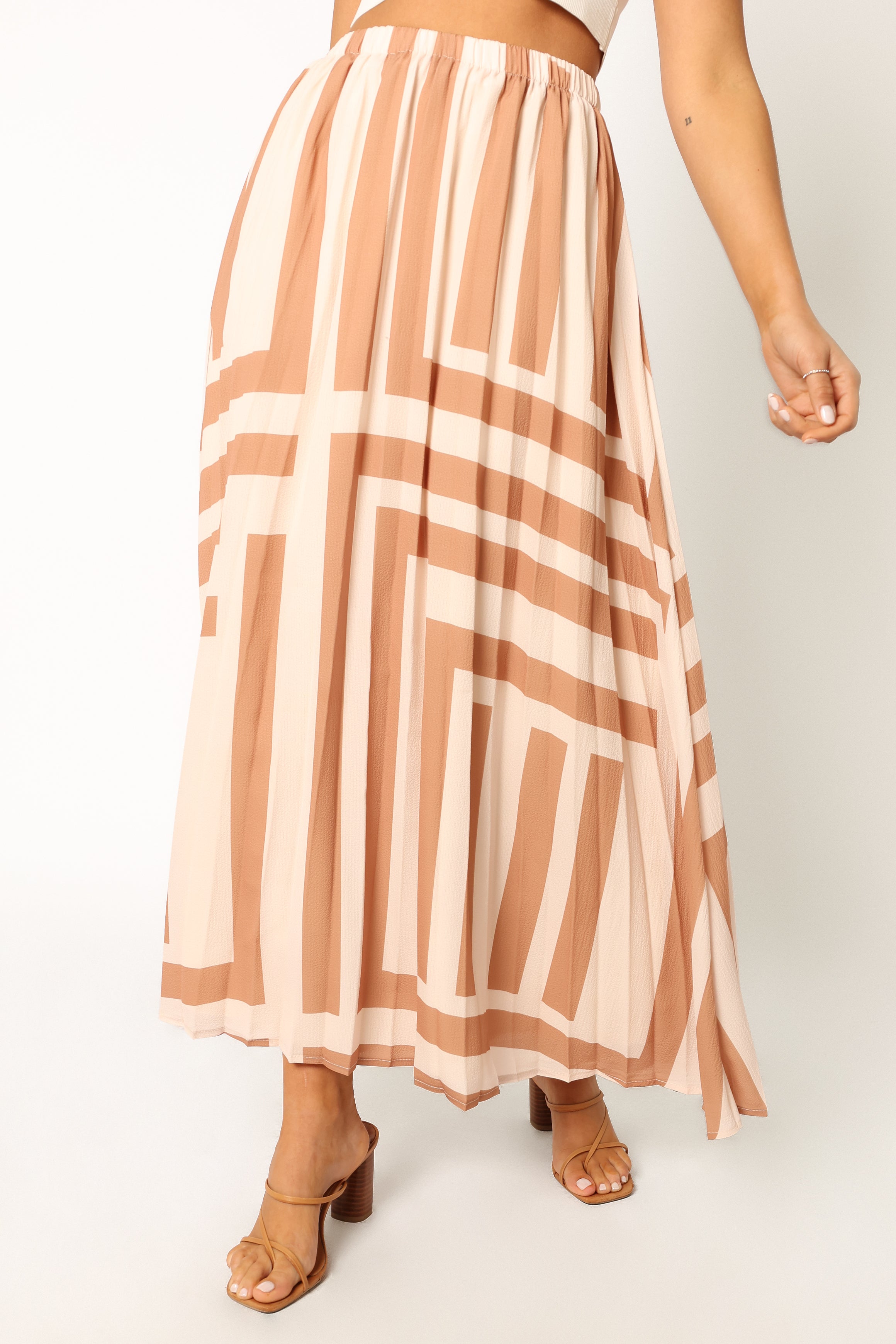 Elke Pleat Midi Skirt - Tan