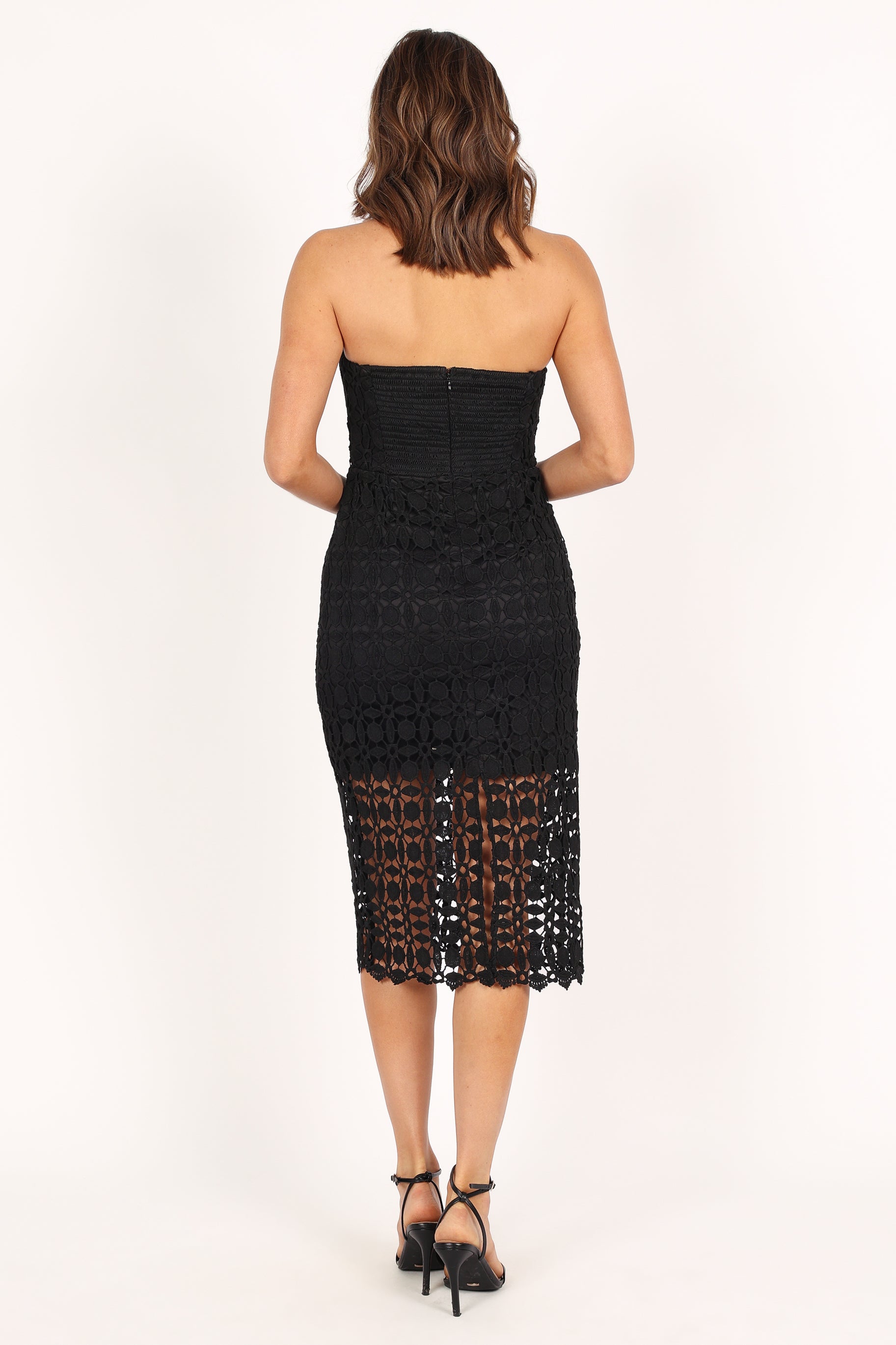 Candice Strapless Lace Midi Dress - Black