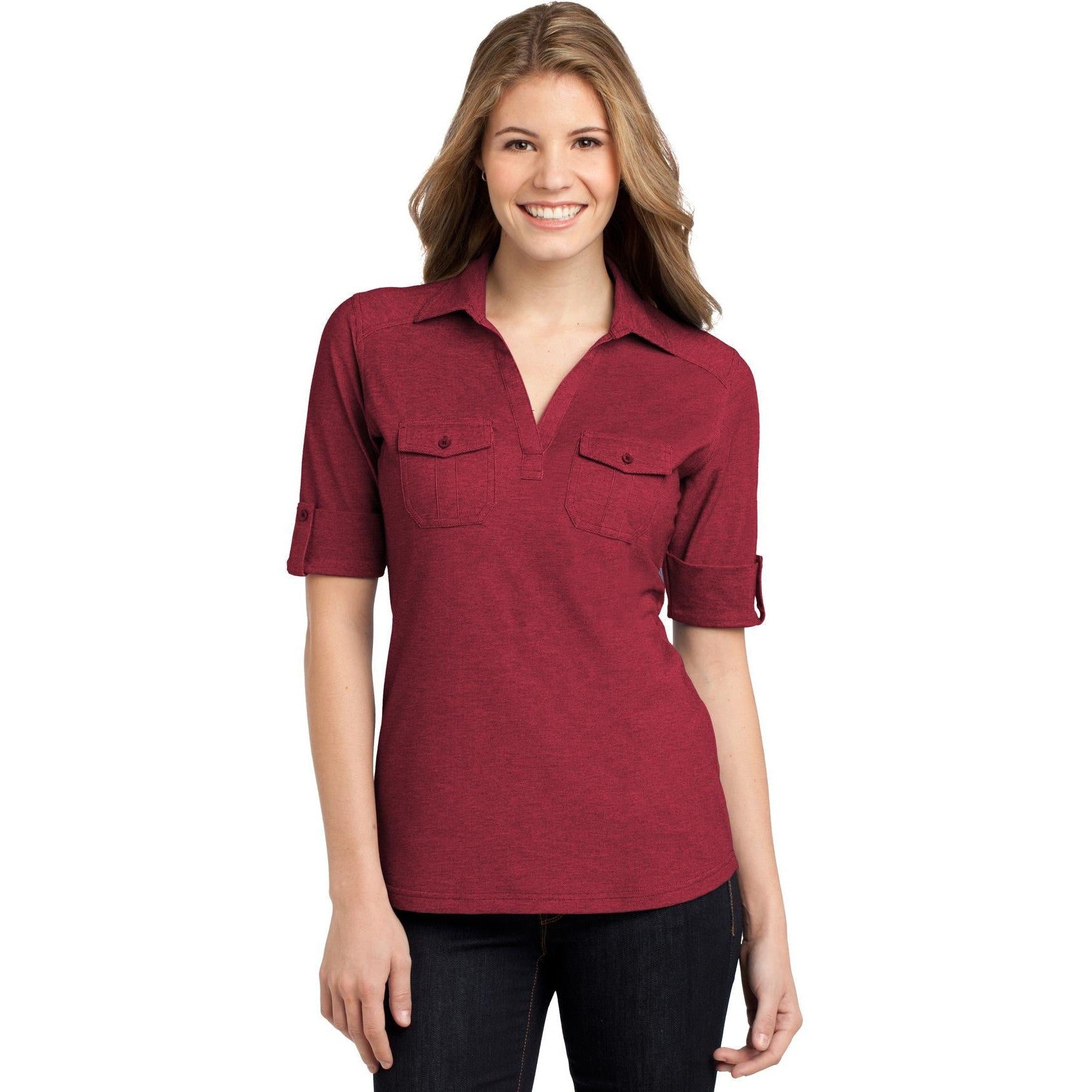 CLOSEOUT - Port Authority Ladies Oxford Pique Double Pocket Polo