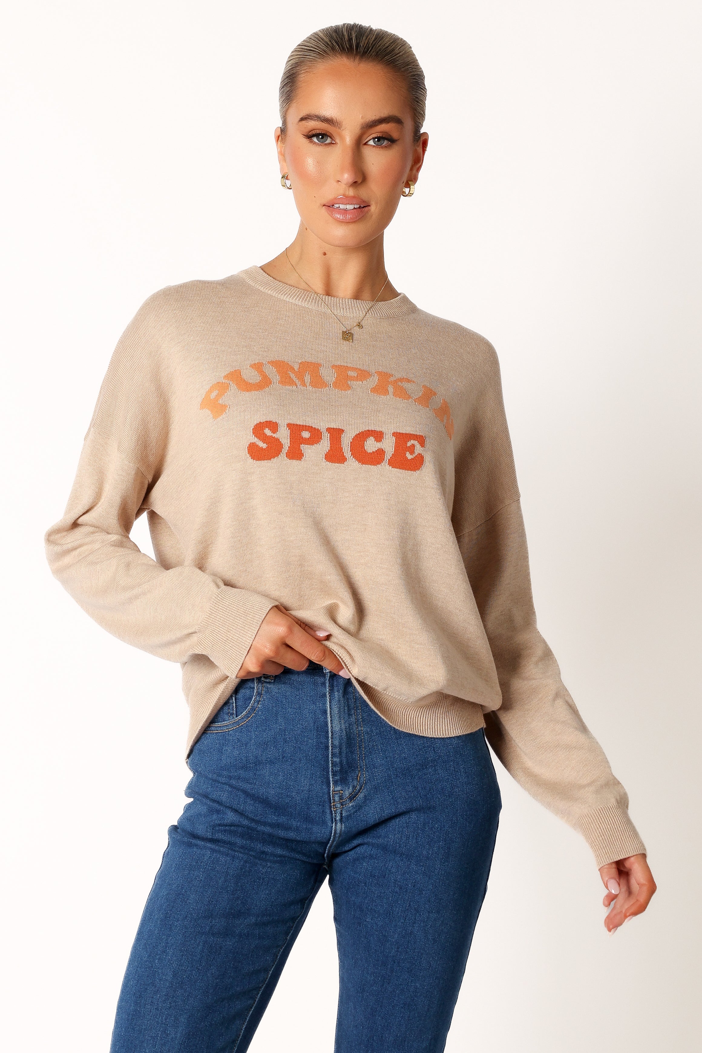 Pumpkin Spice Knit Sweater - Oatmeal