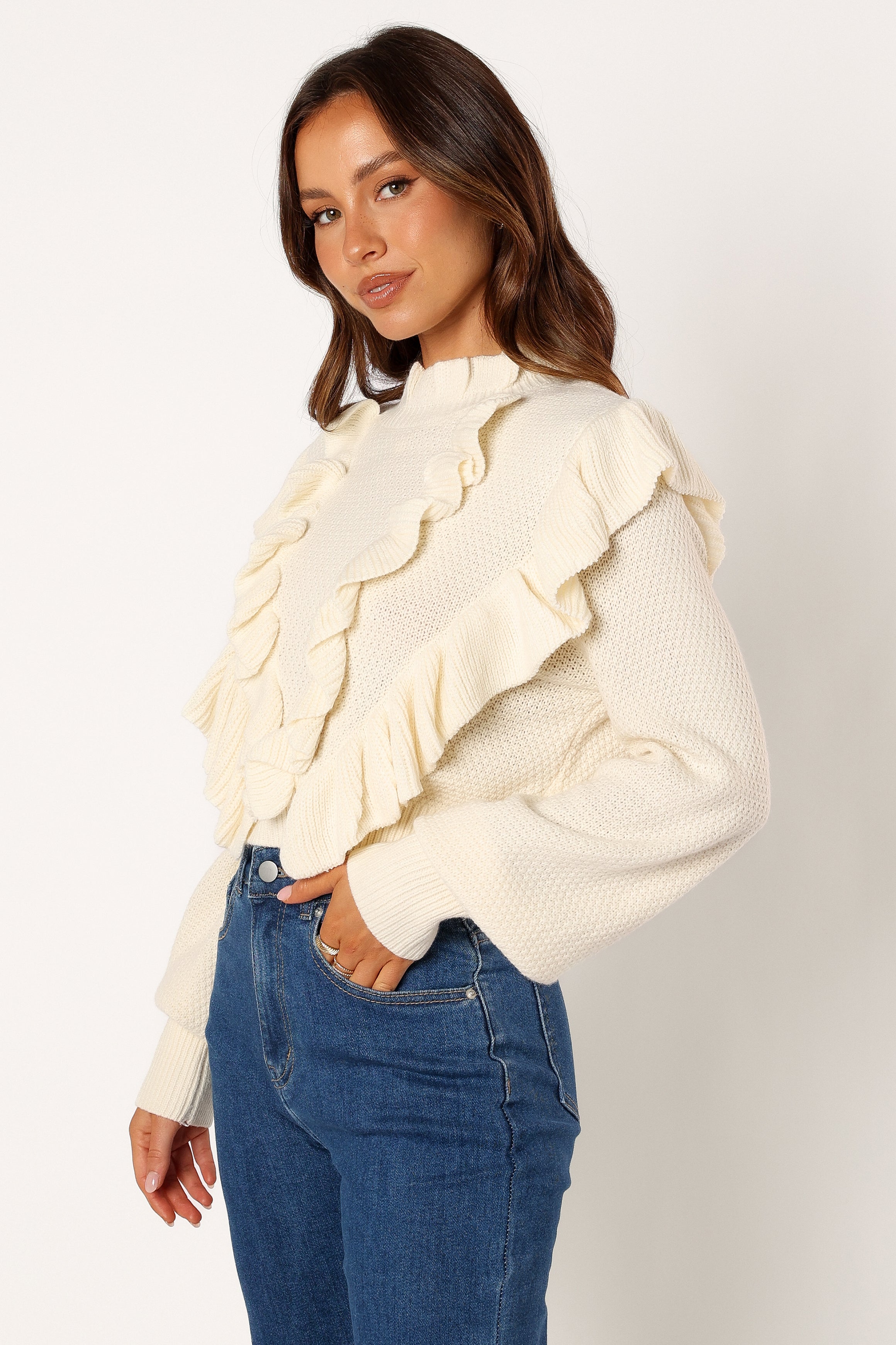 Charice Knit Long Sleeve Top - Cream