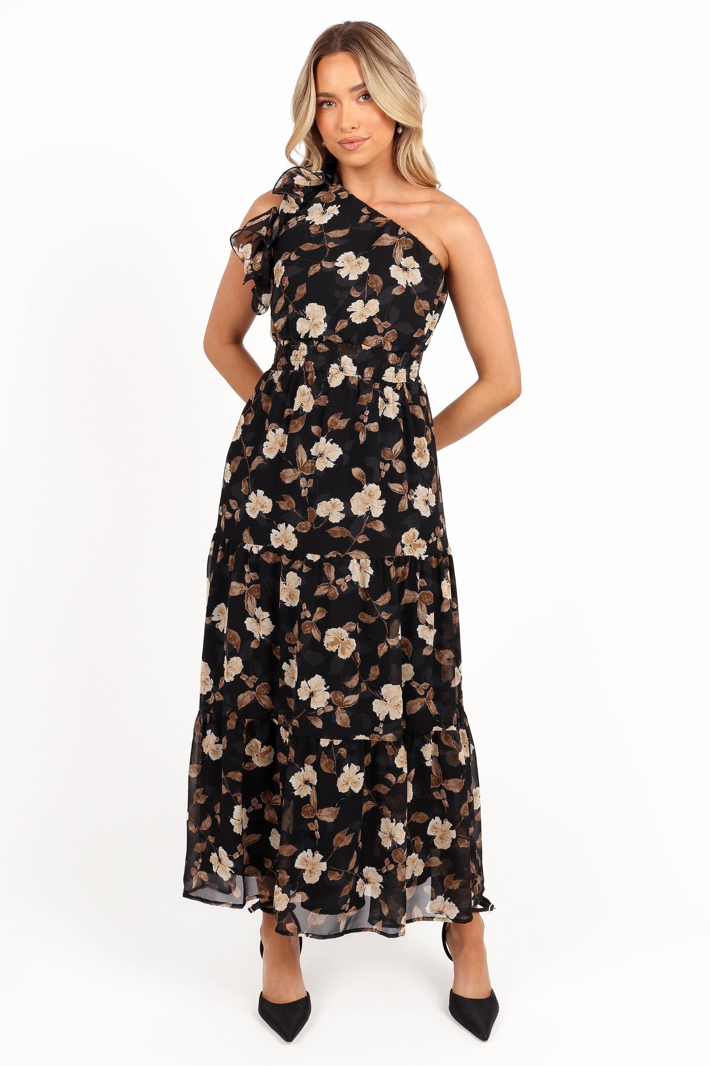 Layley One Shoulder Maxi Dress - Black Floral