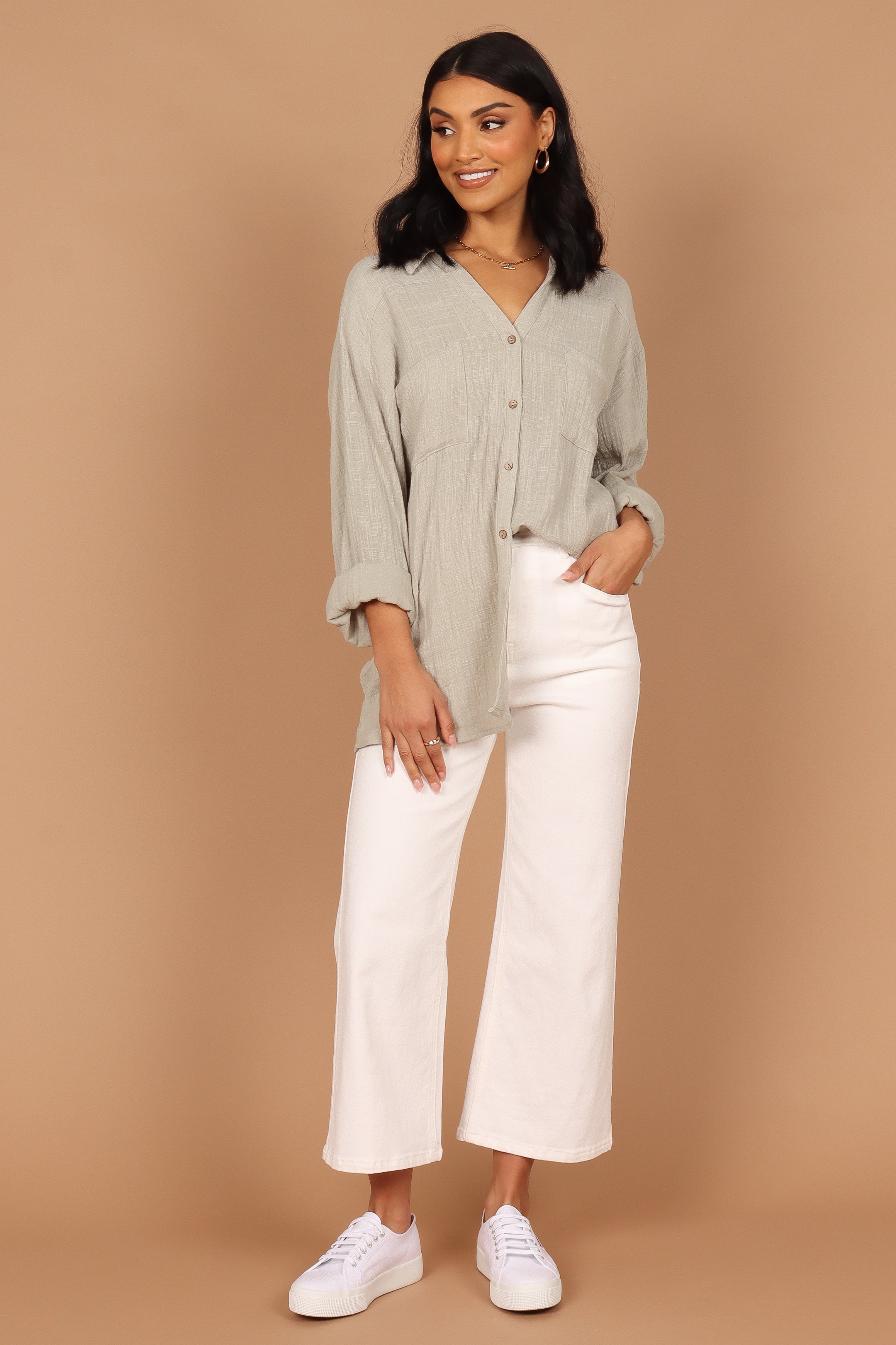 Bobby Button Down Top - Sage Green