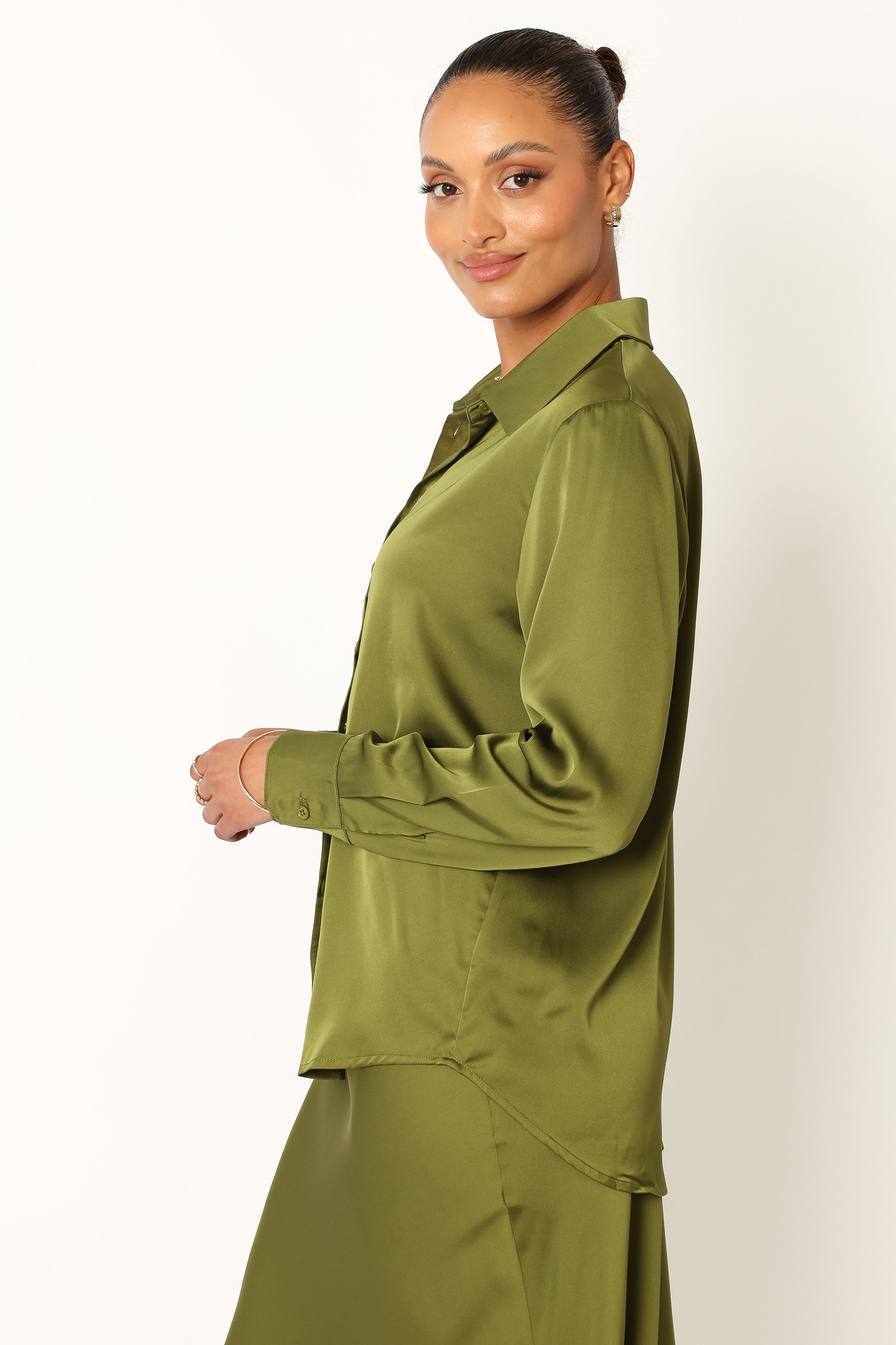 Narissa Satin Shirt - Palm Green