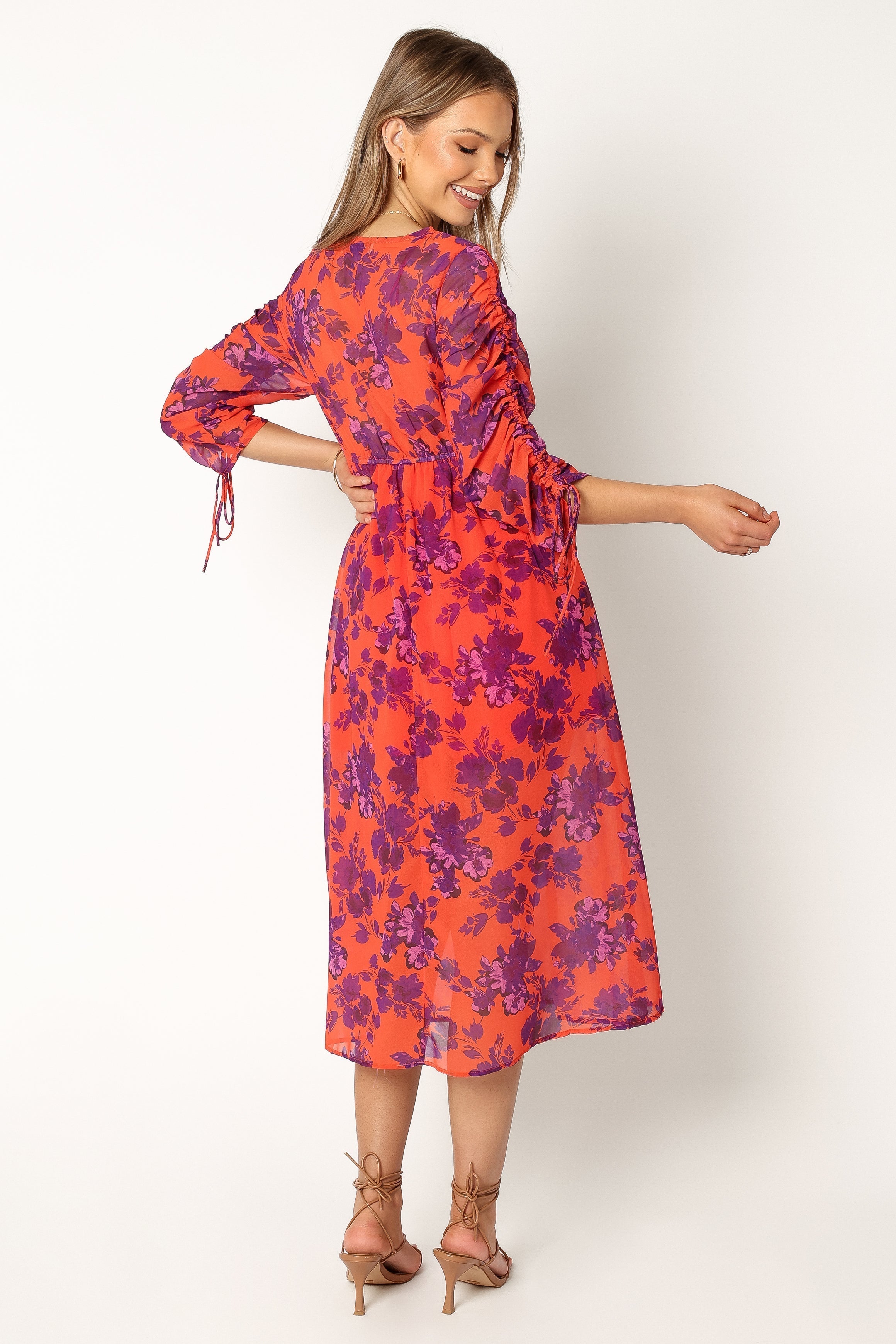 Hallie Midi Floral Dress - Red Wine