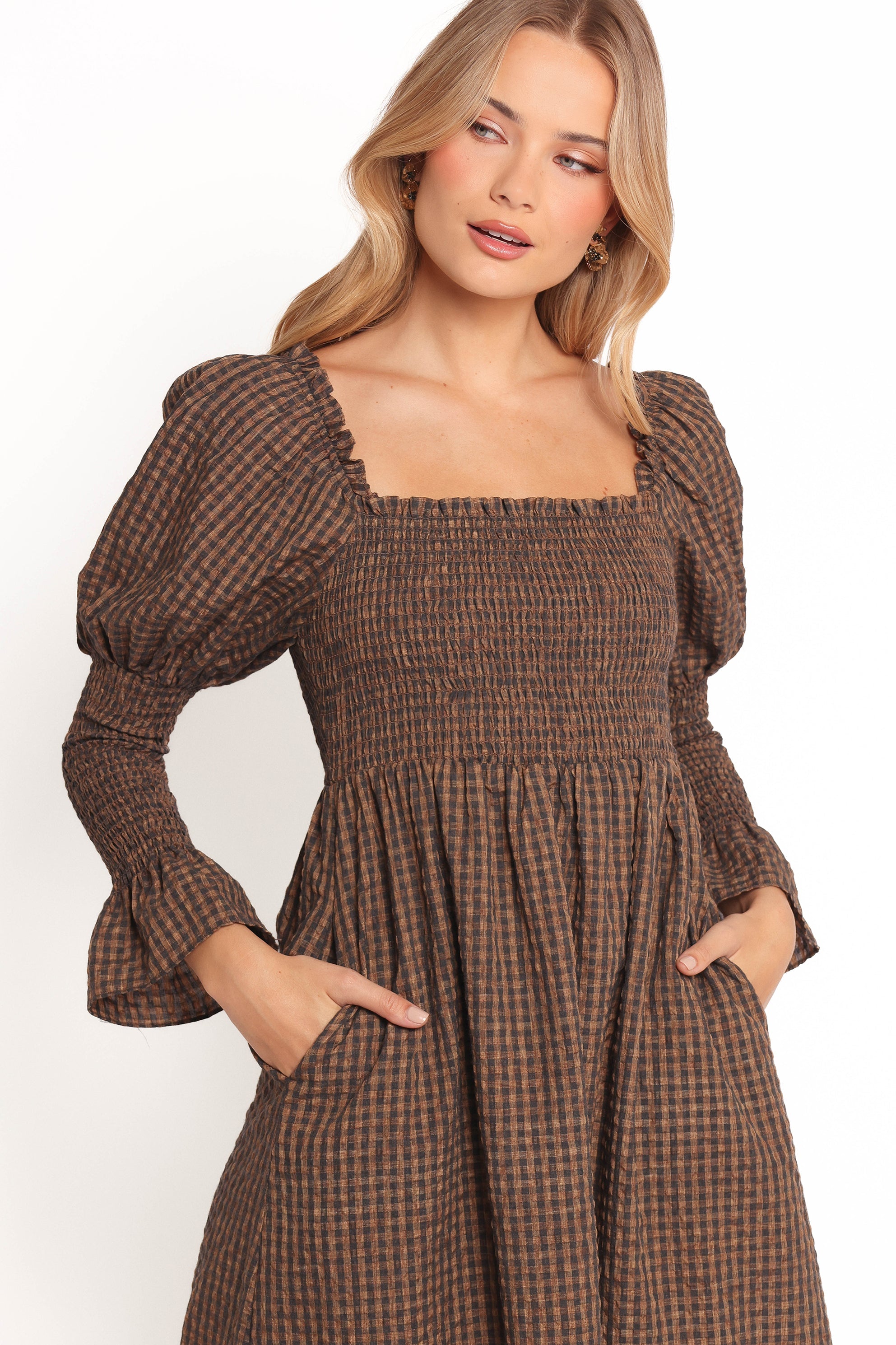 Cyrena Maxi Dress - Brown Check