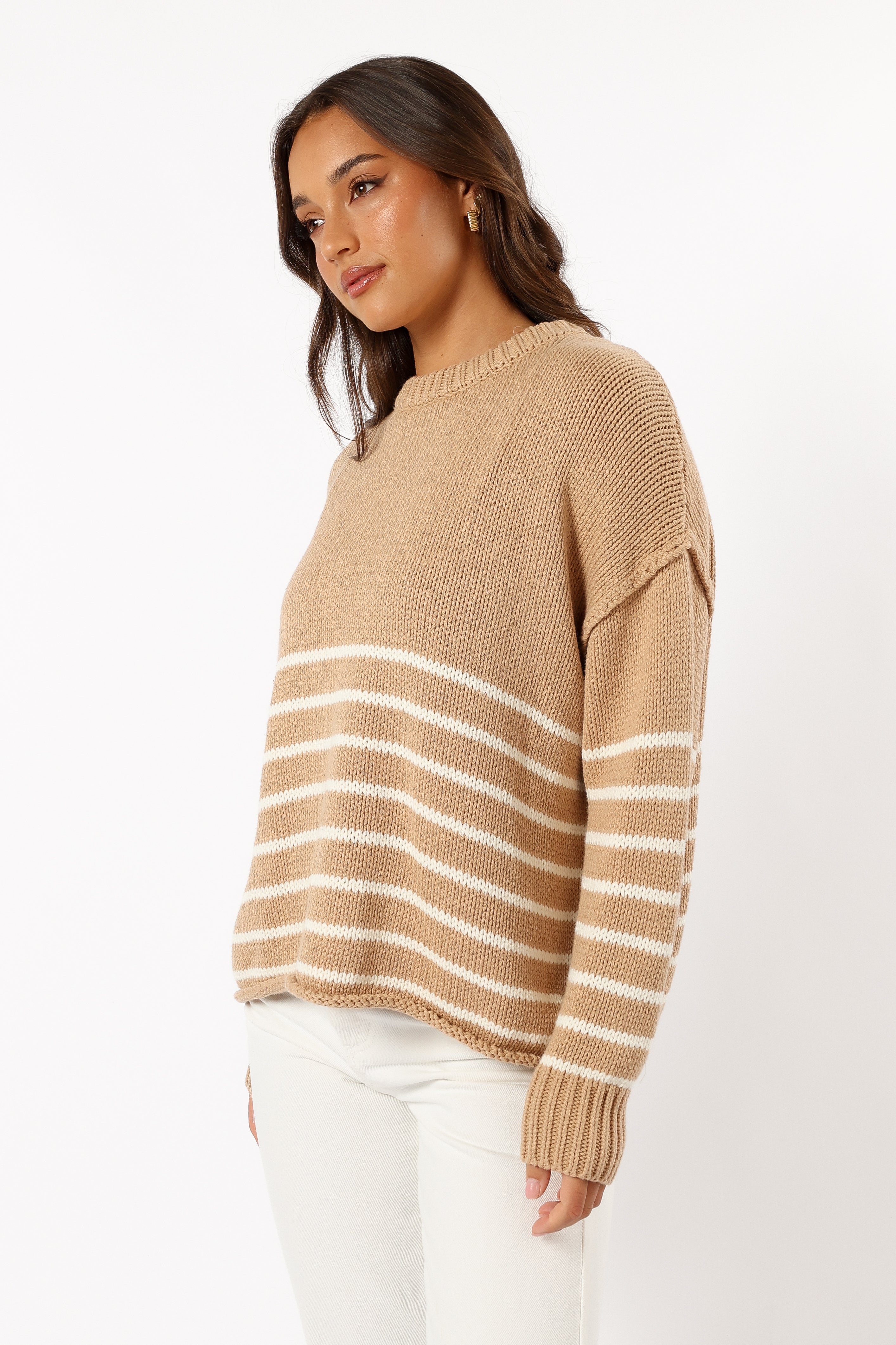 Tenzie Stripe Knit Sweater - Mocha Cream