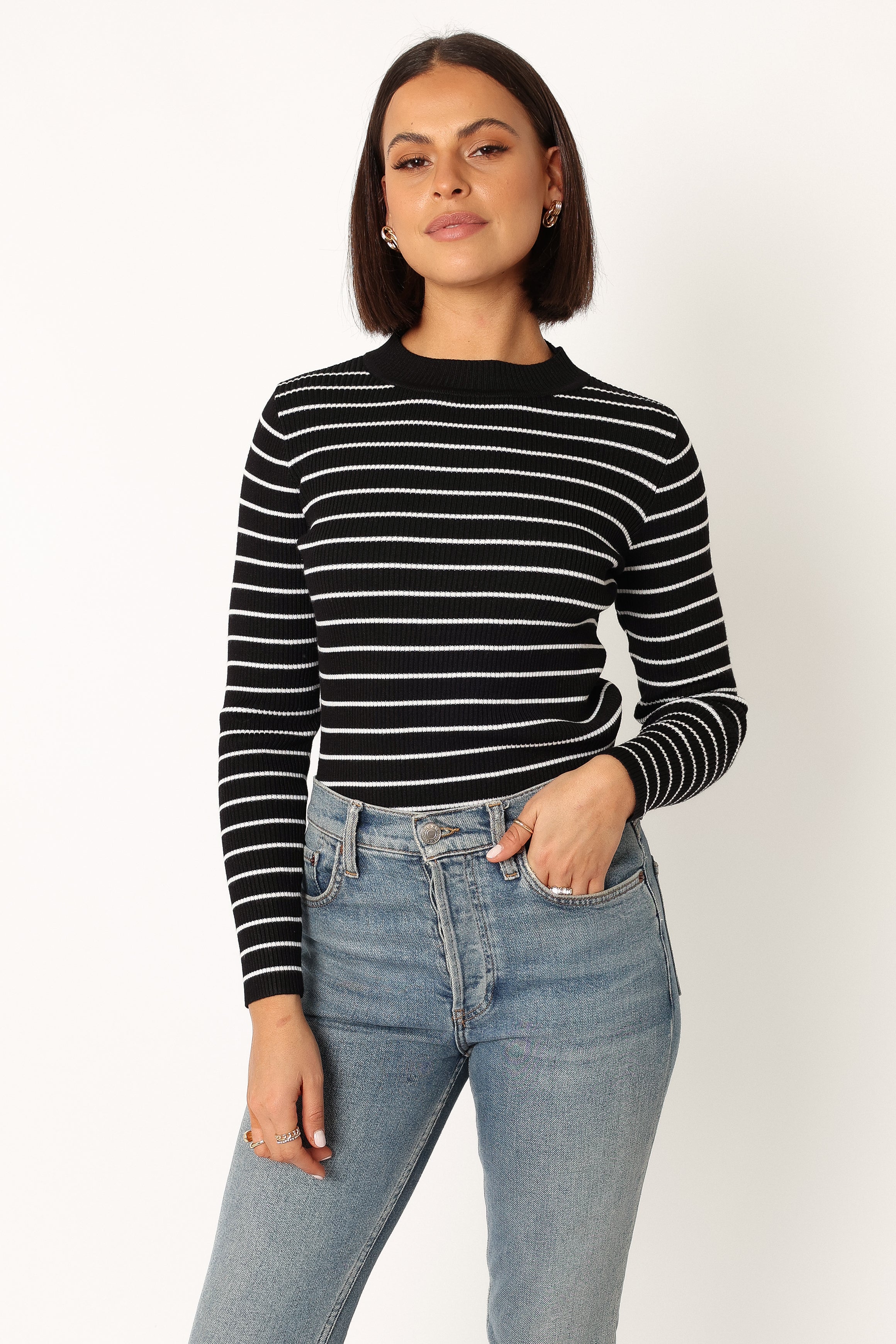 Stacie Ribbed Knit Top - Black Stripe