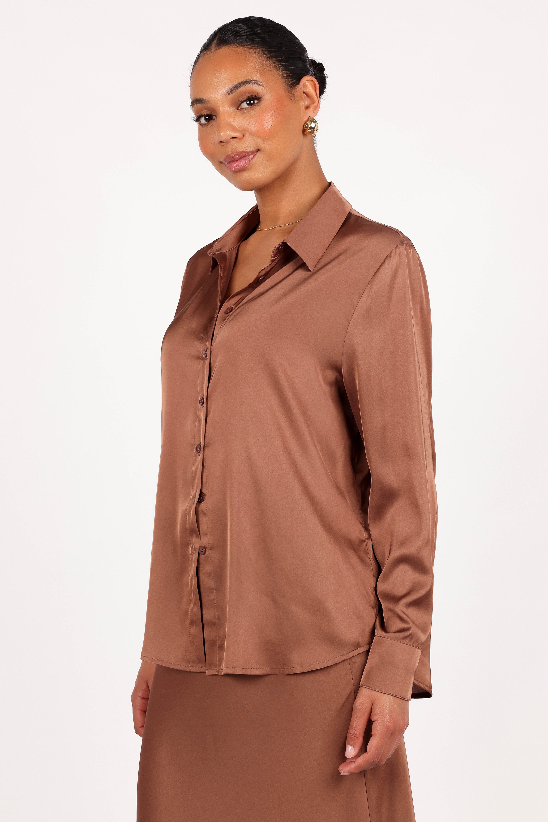 Narissa Satin Shirt - Banksia Brown