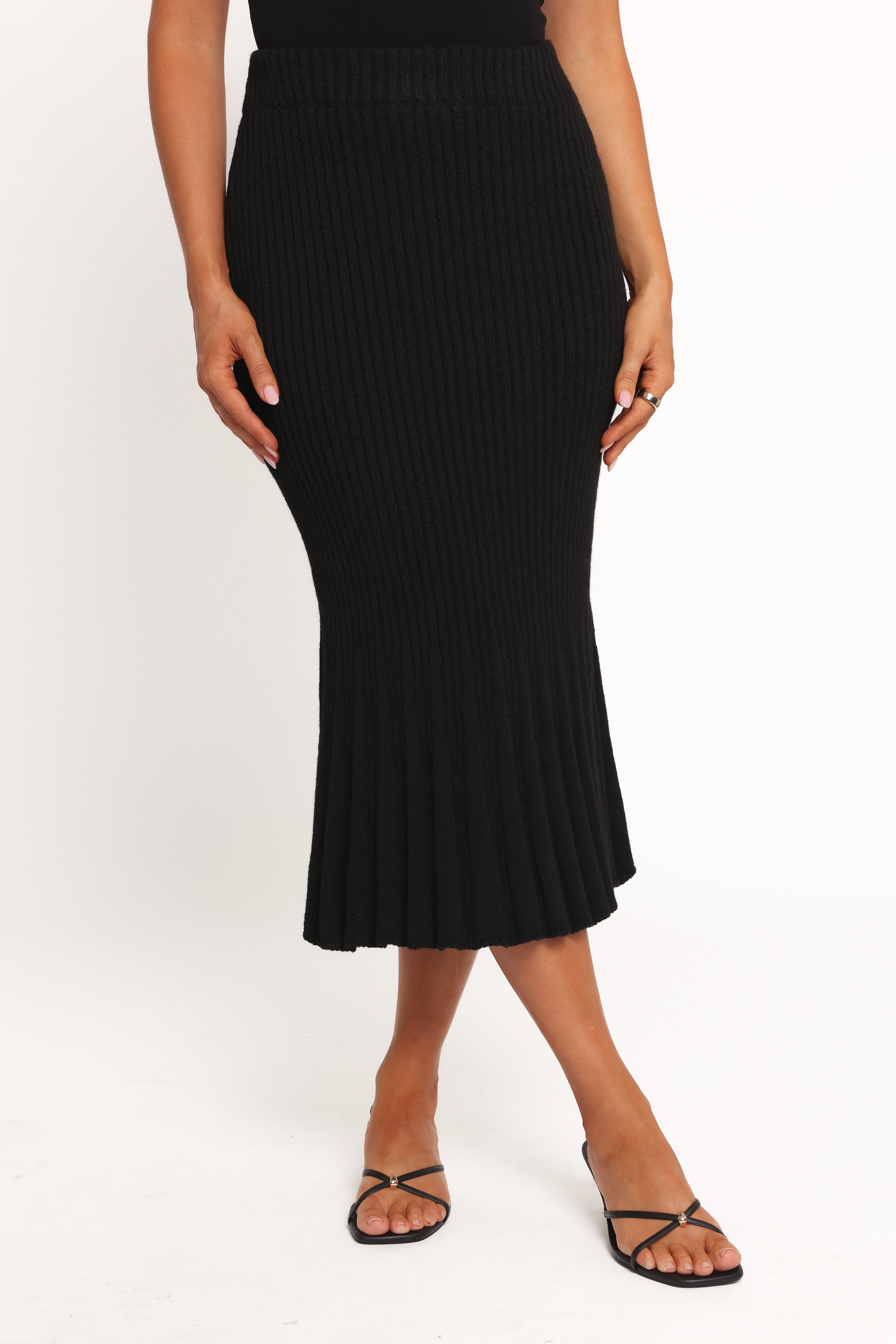 Balla Rib Knit Midi Skirt - Black