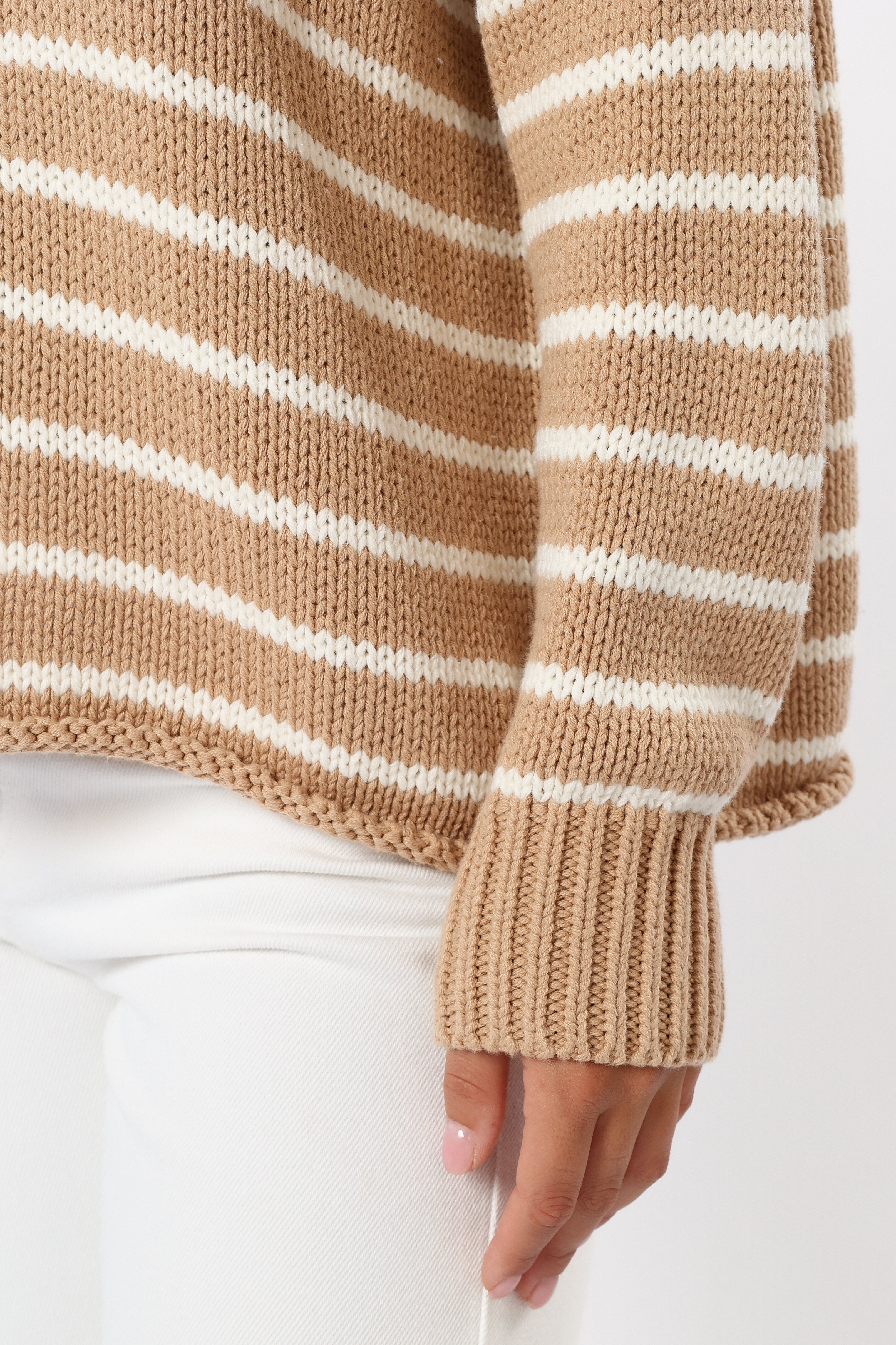 Tenzie Stripe Knit Sweater - Mocha Cream