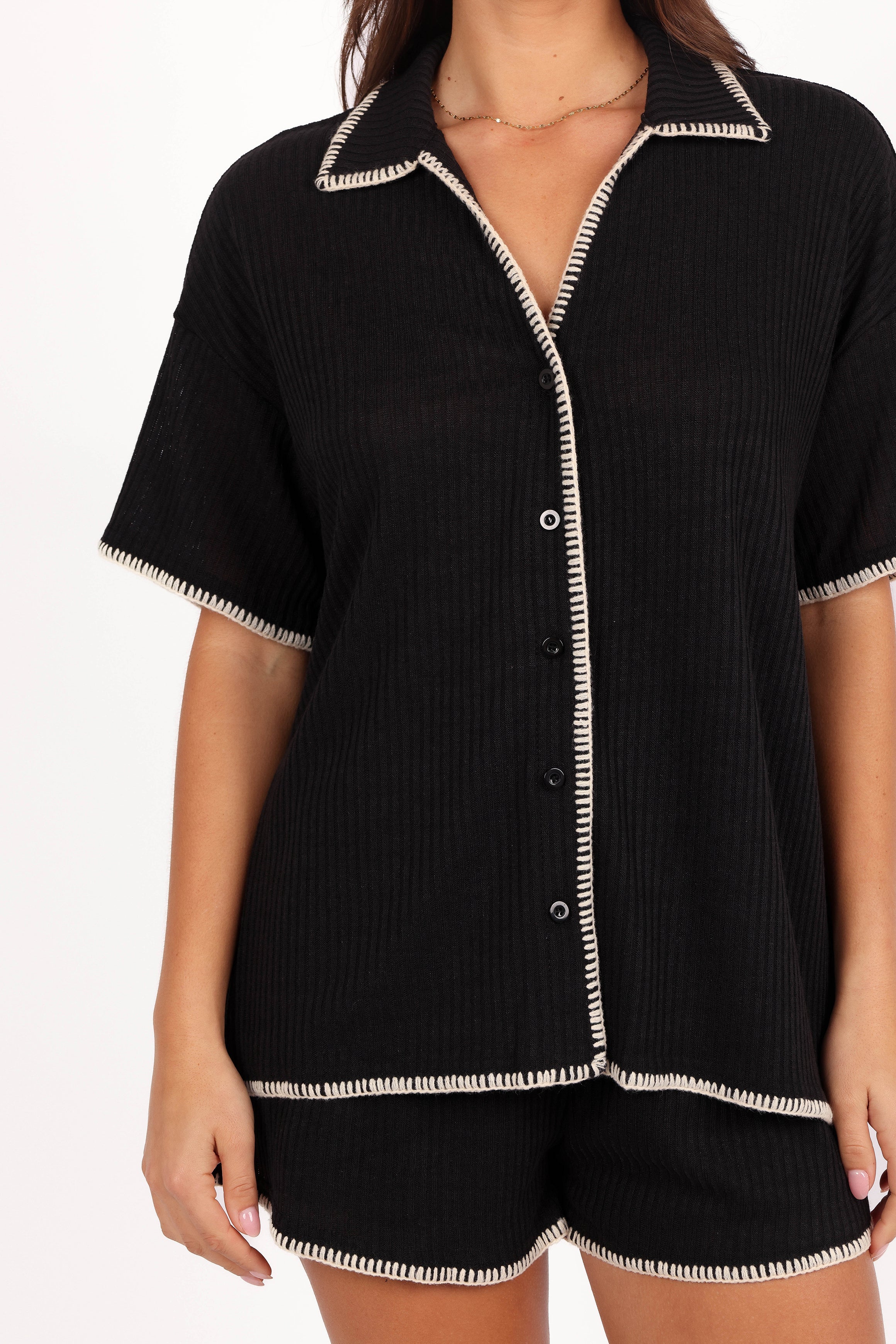 Essen Knit Shirt Set - Black Cream