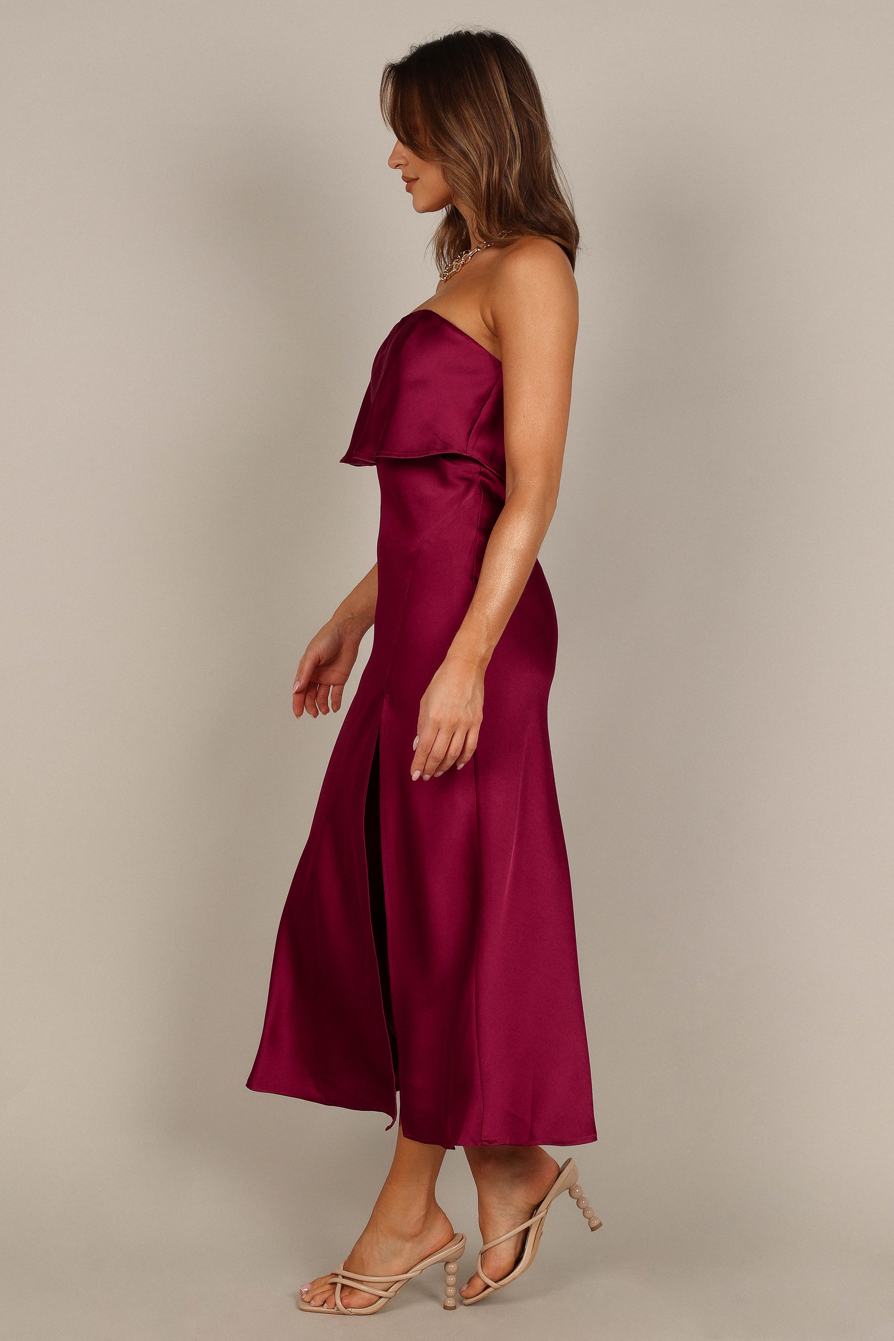 Vienna Strapless Midi Dress - Berry