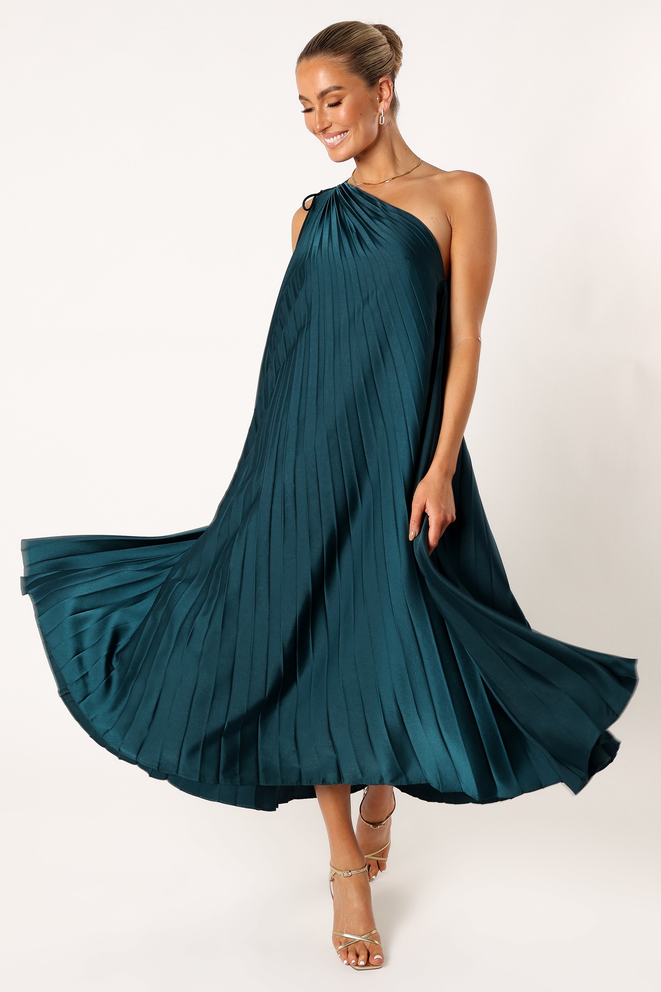 Selena One Shoulder Midi Dress - Emerald