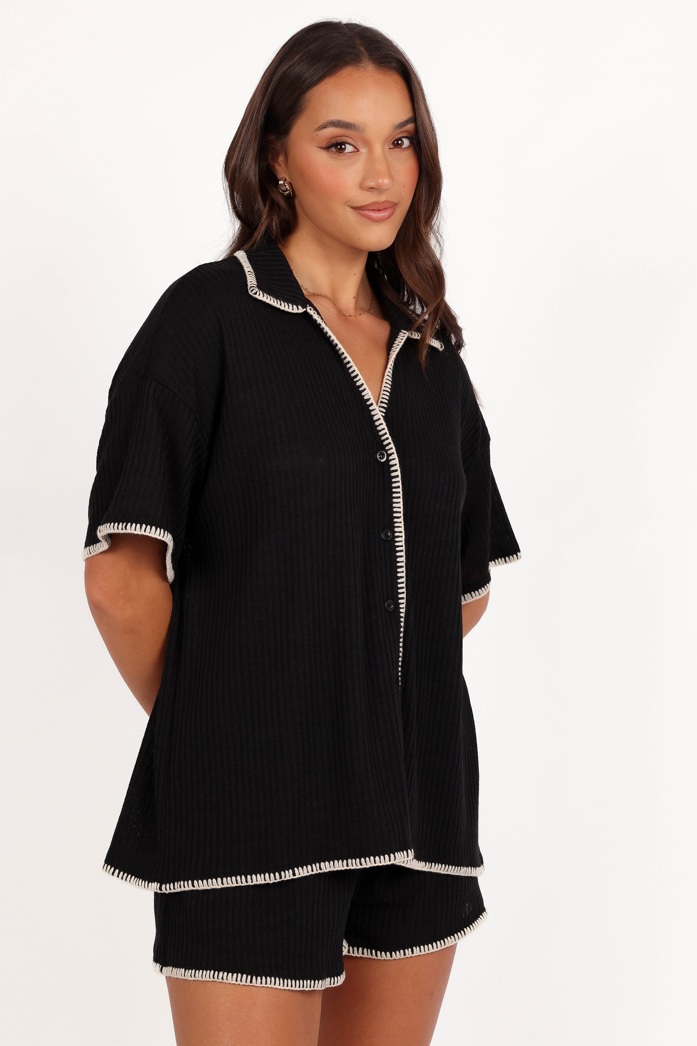 Essen Knit Shirt Set - Black Cream