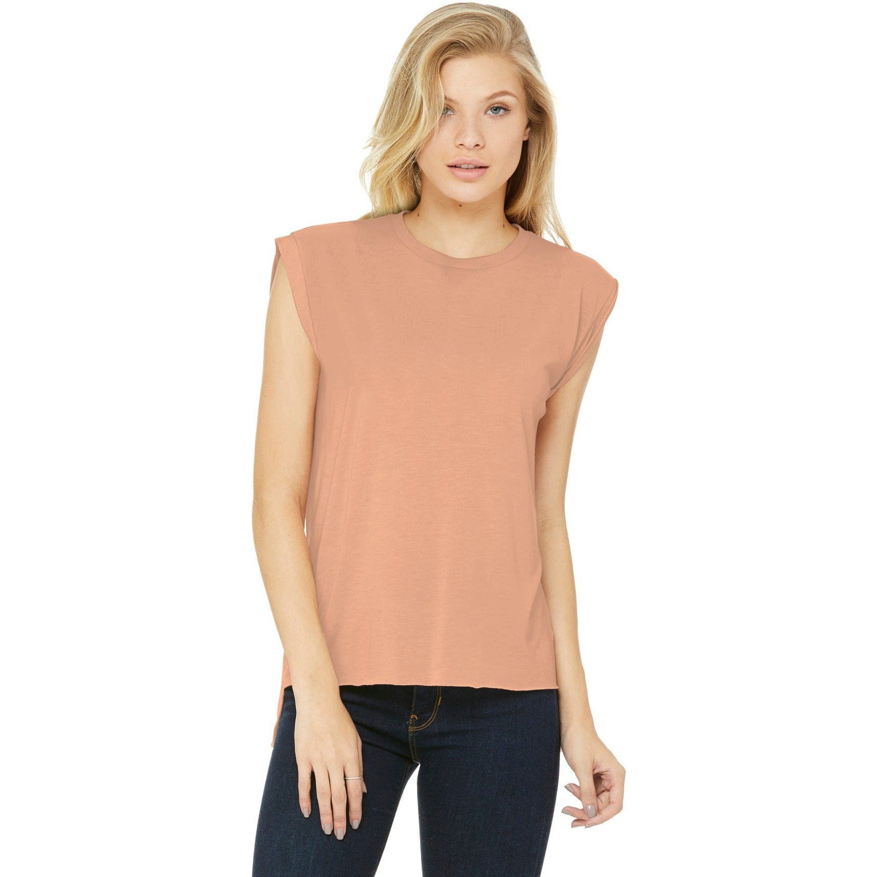 CLOSEOUT - BELLA+CANVAS Women's Flowy Muscle Tee With Rolled Cuffs