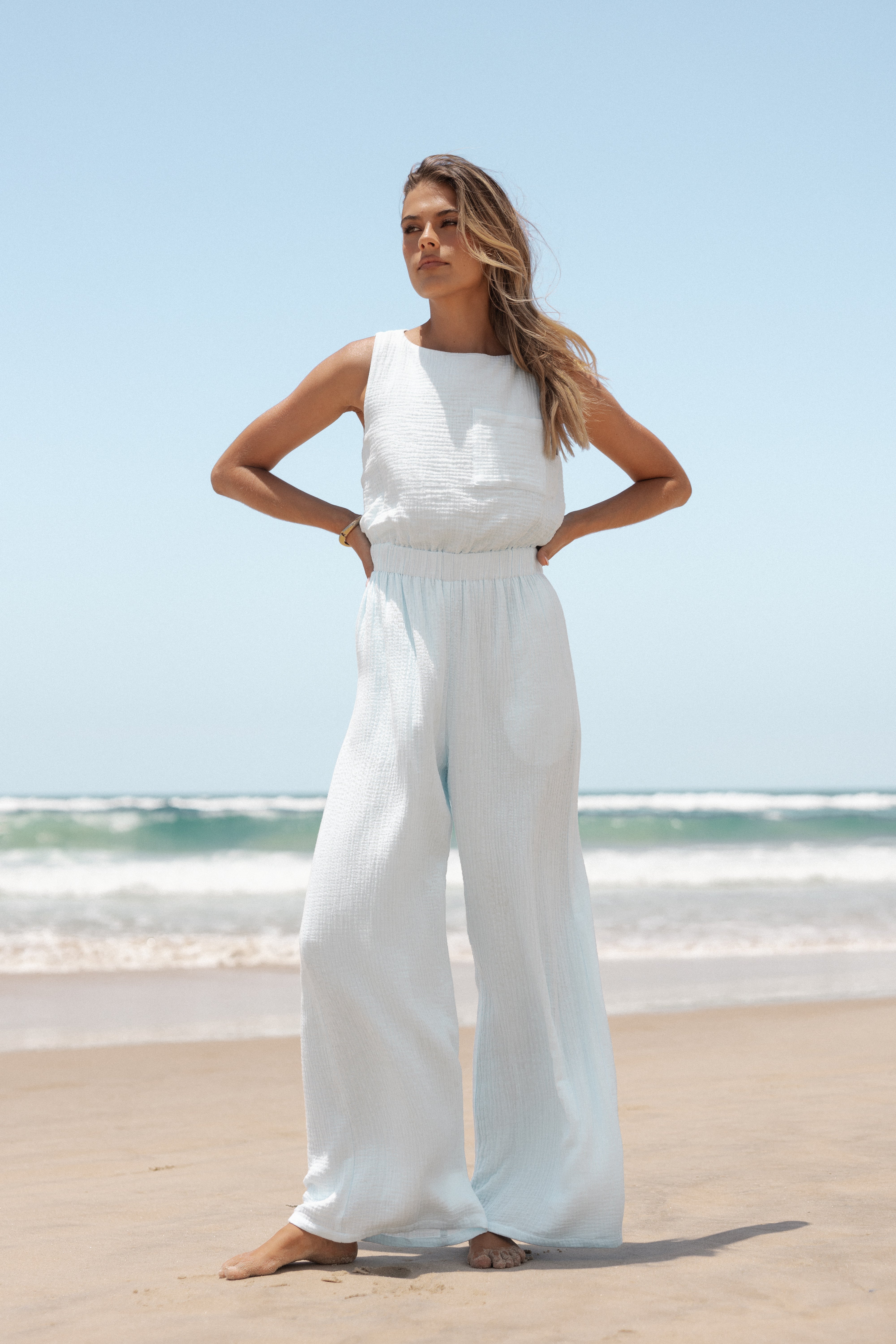 Brenna Cotton Jumpsuit - Pale Blue