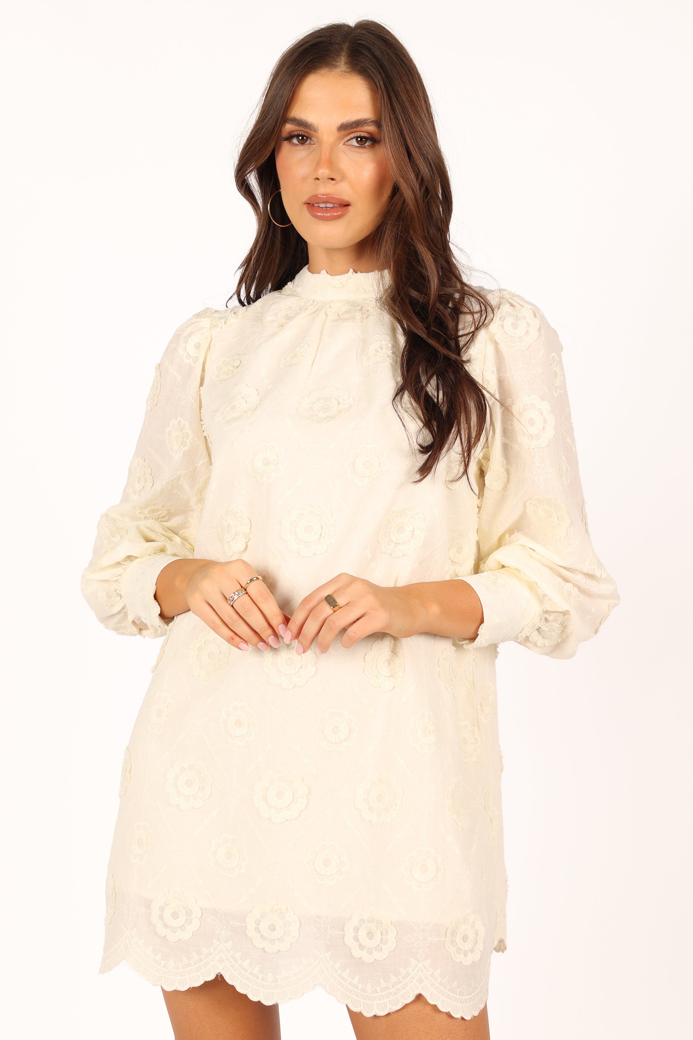 Stefania Long Sleeve Mini Dress - Cream