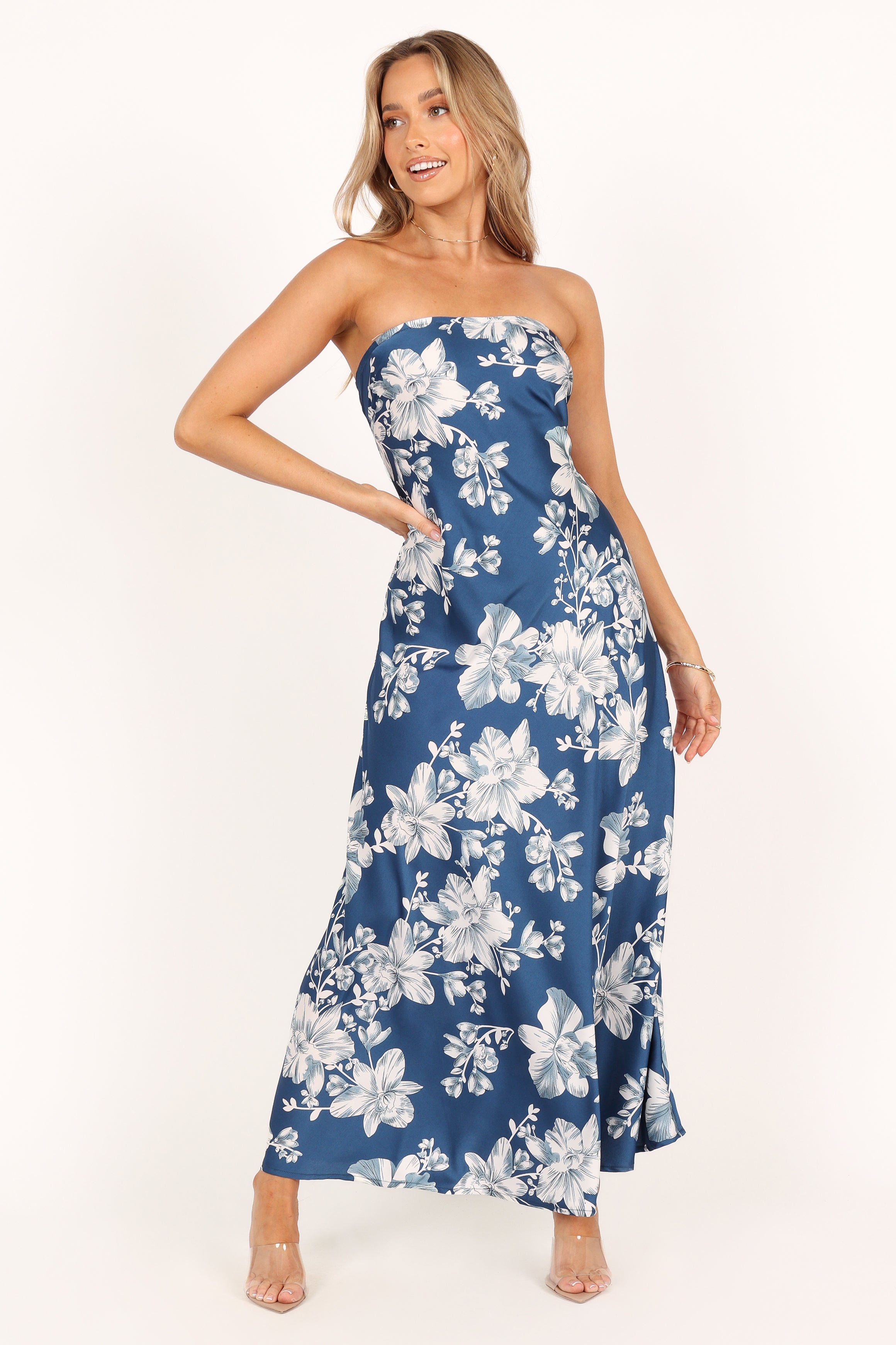 Gemma Strapless Maxi Dress - Blue Floral