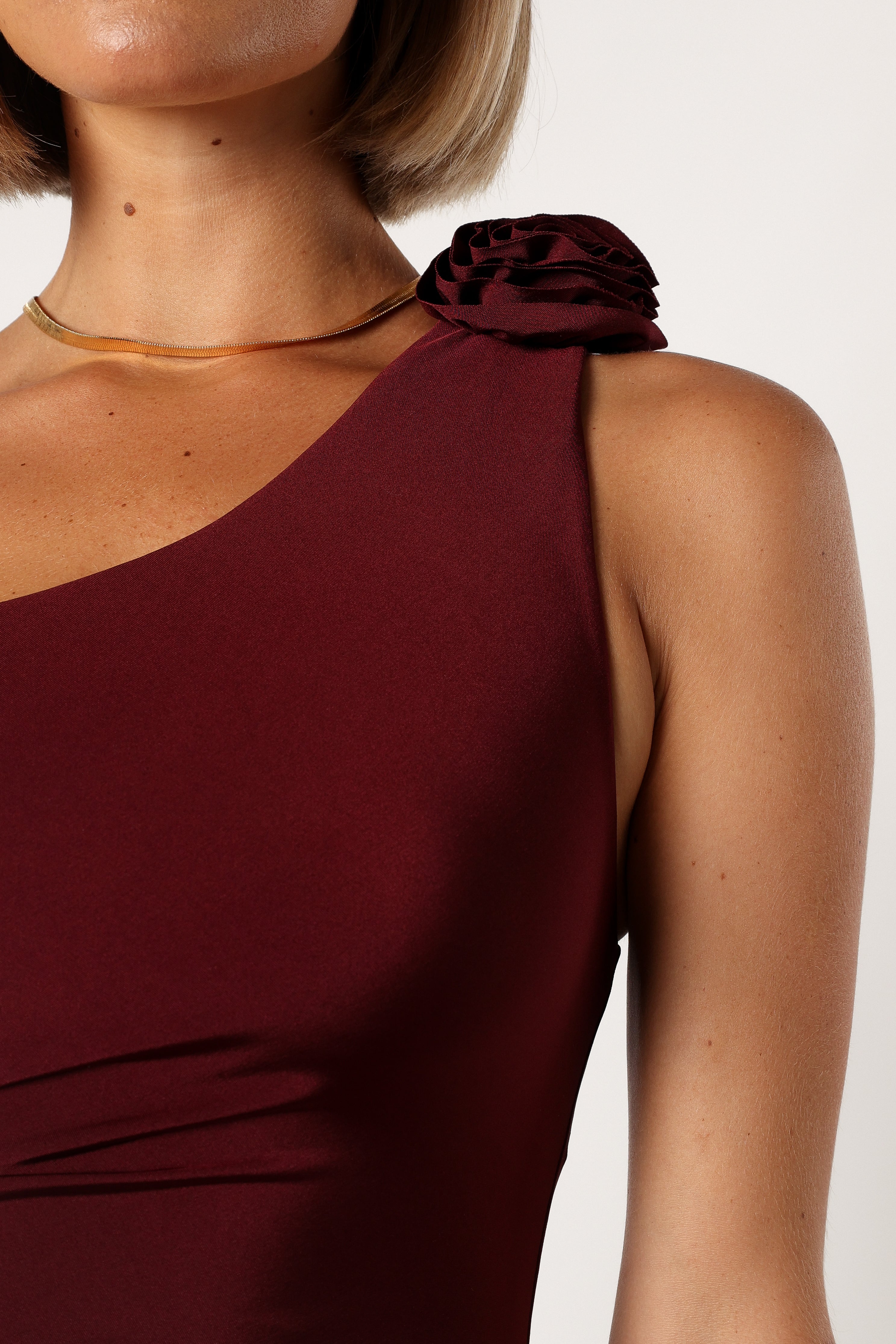 Javier One Shoulder Midi Dress - Wine